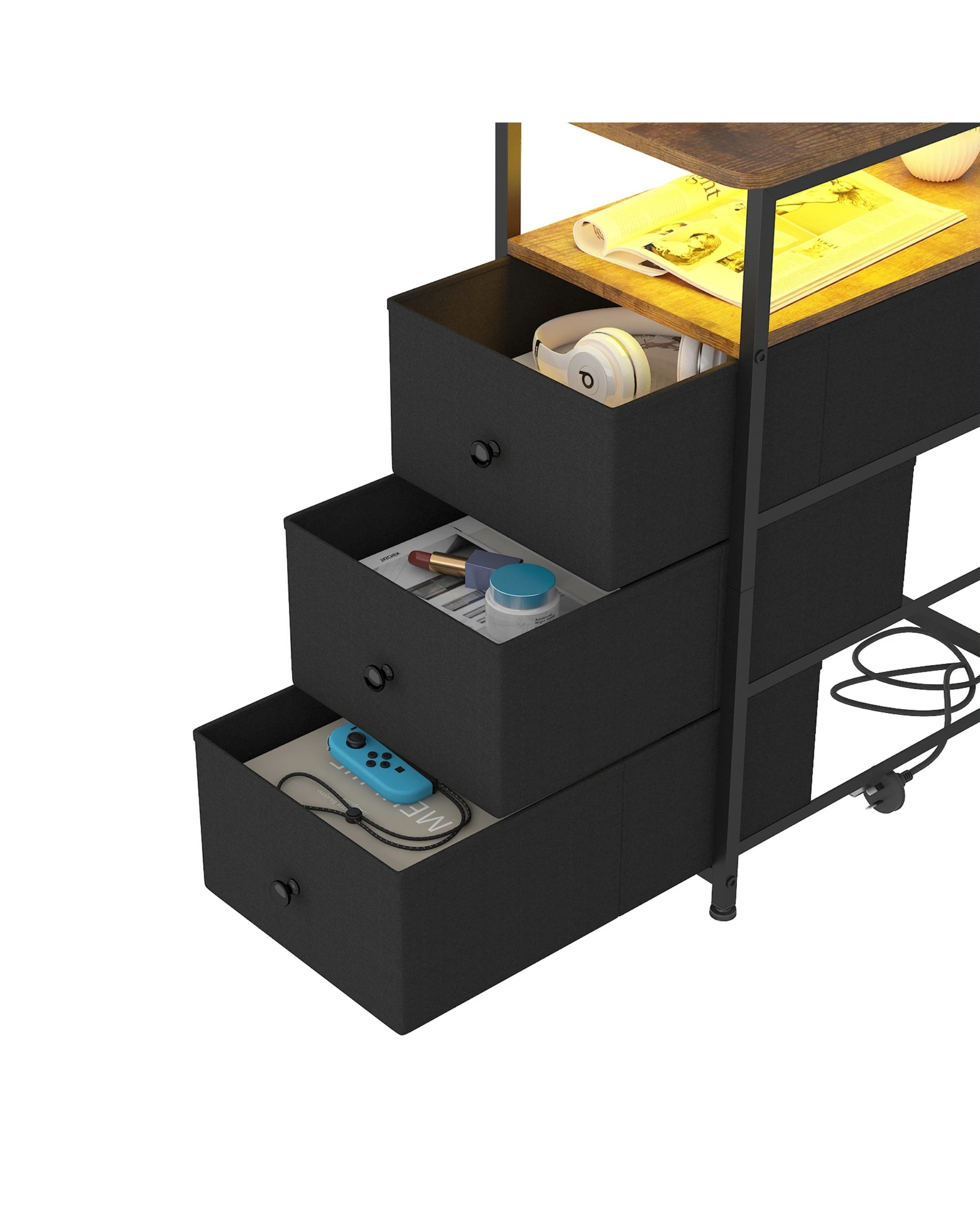 9 Advwin LED End Table Sofa Side Table with Charging Station and Drawers Narrow Bedside Table, 9 of 10