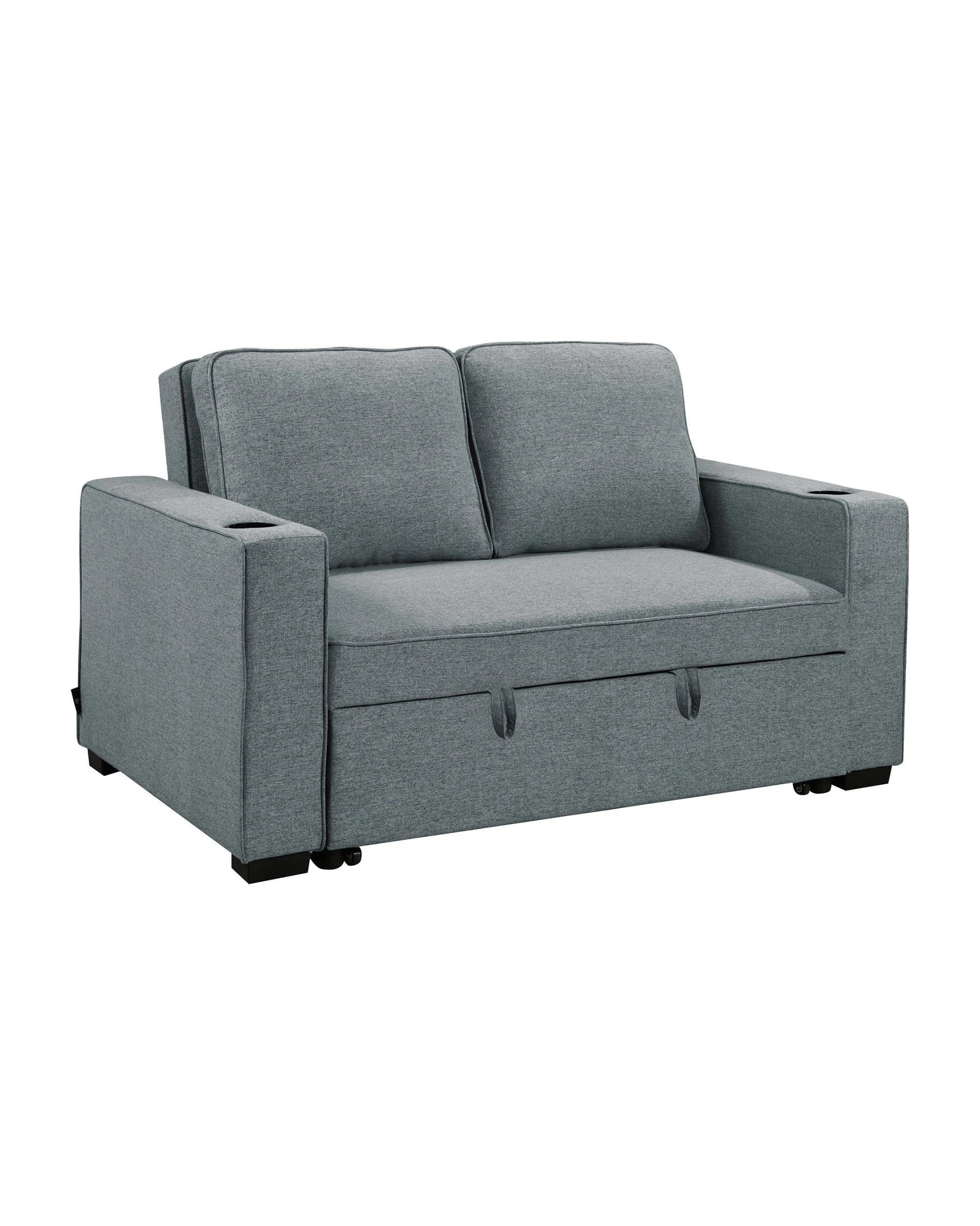 1 Sarantino Hoffman Linen Sofa Bed With Cushions And Cup Holders Airforce Blue, 1 of 10