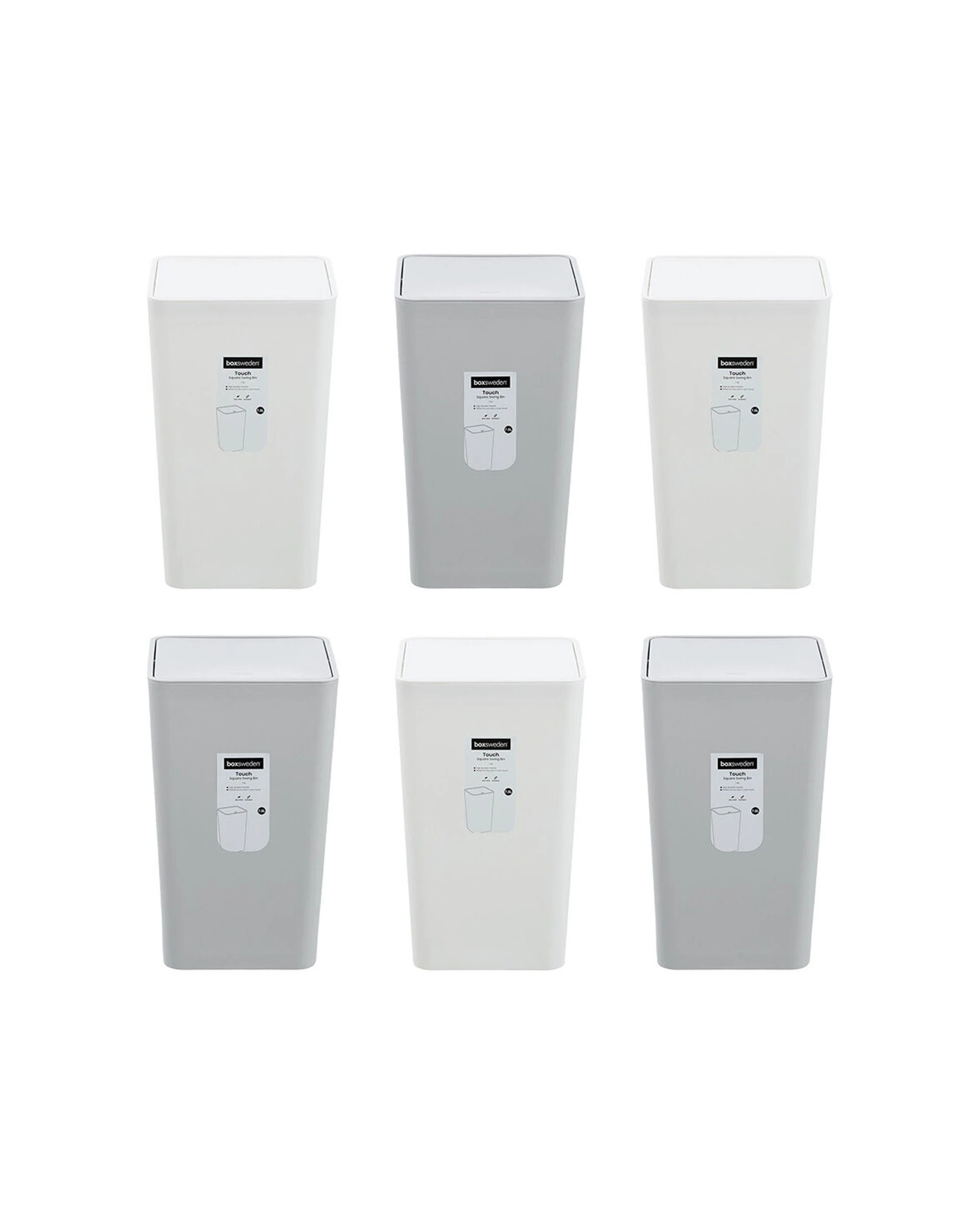 1 Boxsweden 6PK Boxsweden Touch Swing Bin Square Durable 7.5L - Multi, 1 of 7