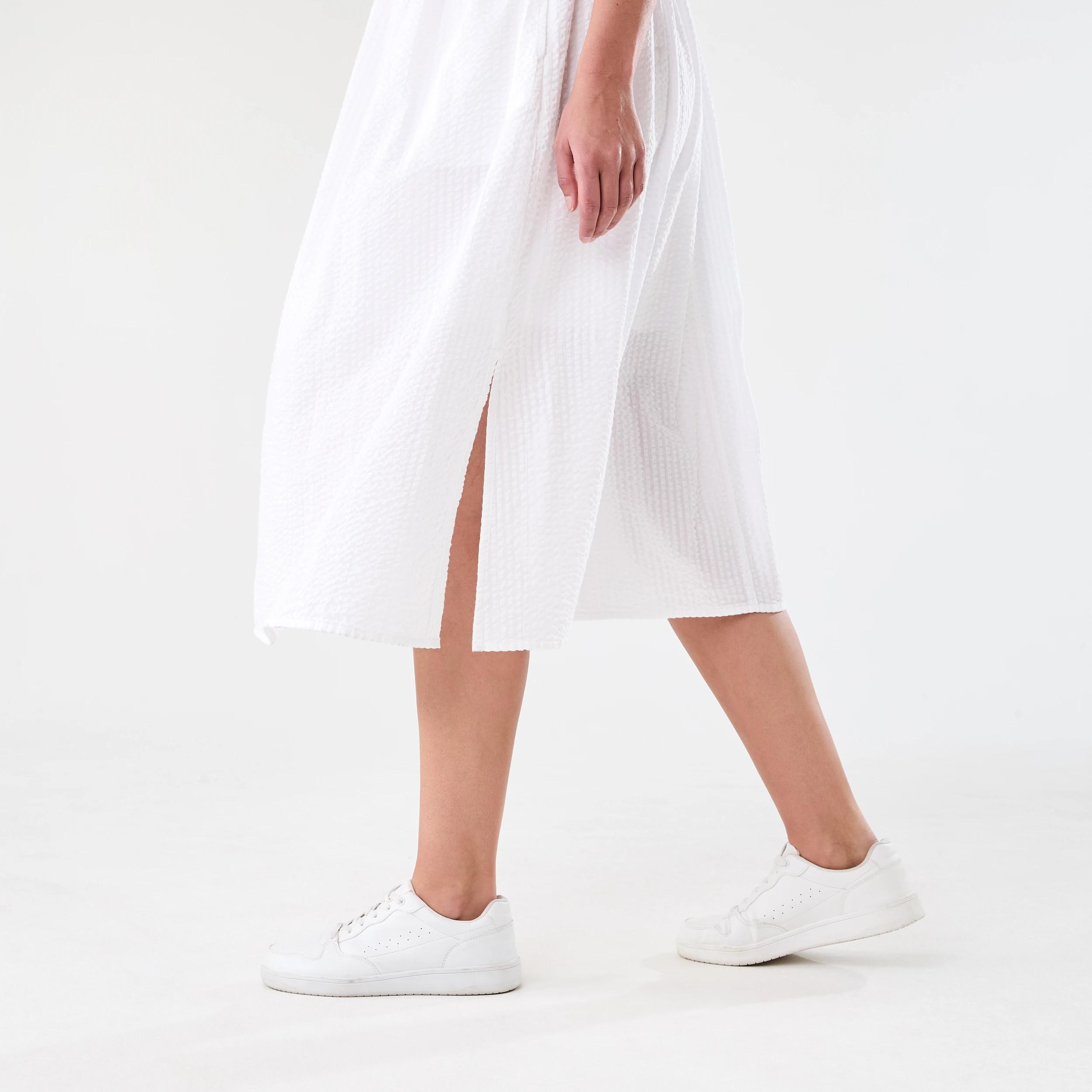 8 Short Sleeve Twist Front Seersucker Midi Dress White, 8 of 8