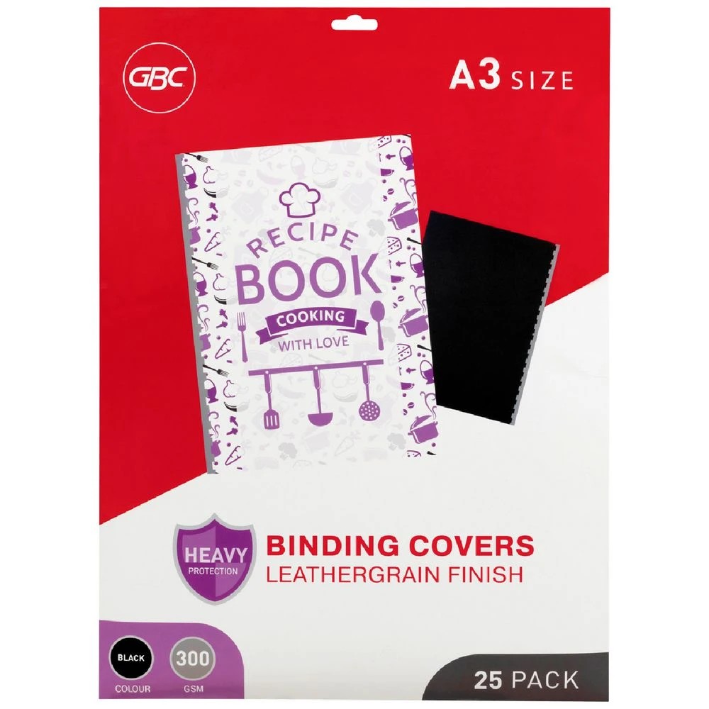 1 GBC A3 Back Binding Cover Leathergrain Black 25 Pack, 1 of 1