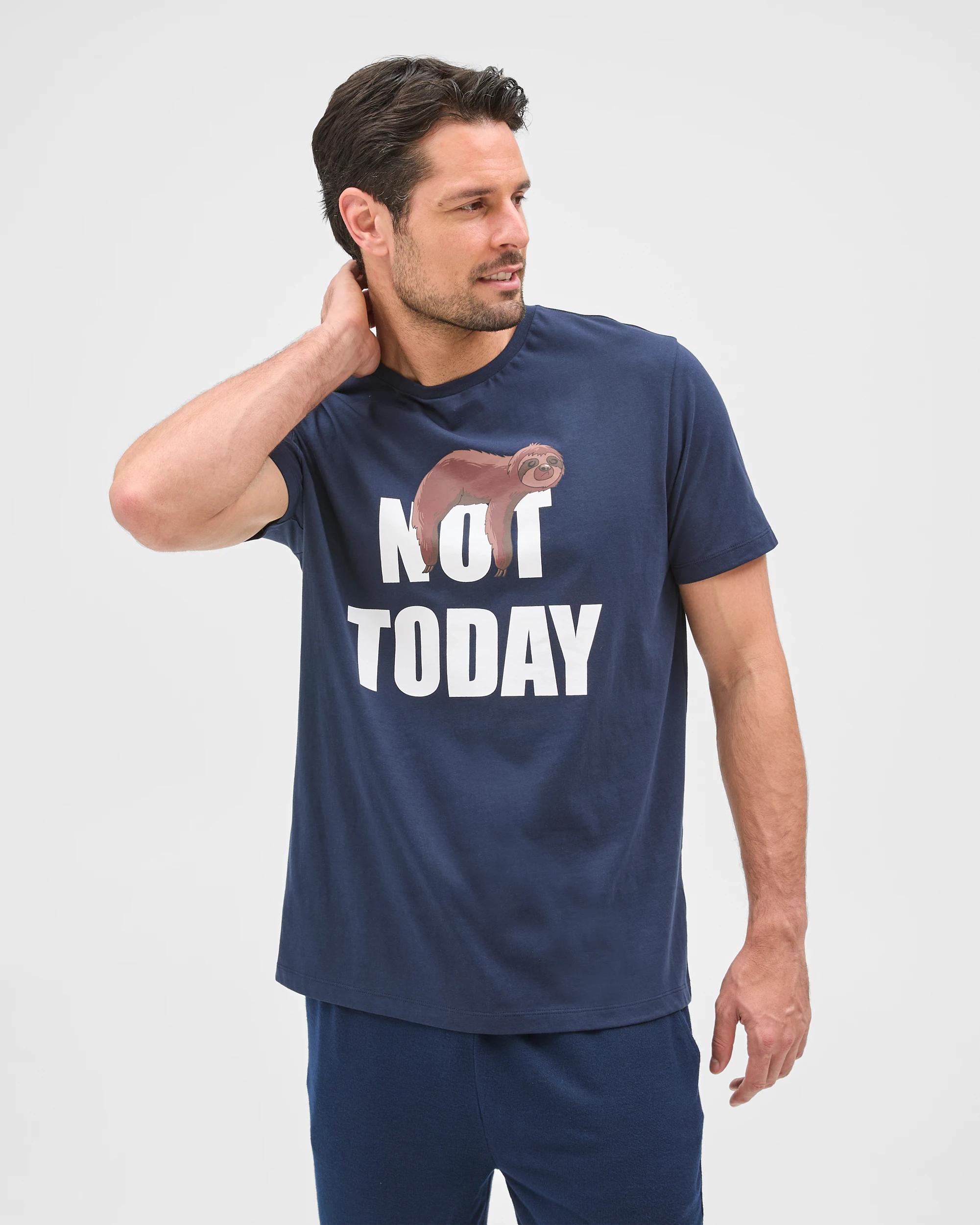 1 Maxx Australian Cotton Sleep T-Shirt BLUE NOT TODAY SLOTH, 1 of 7