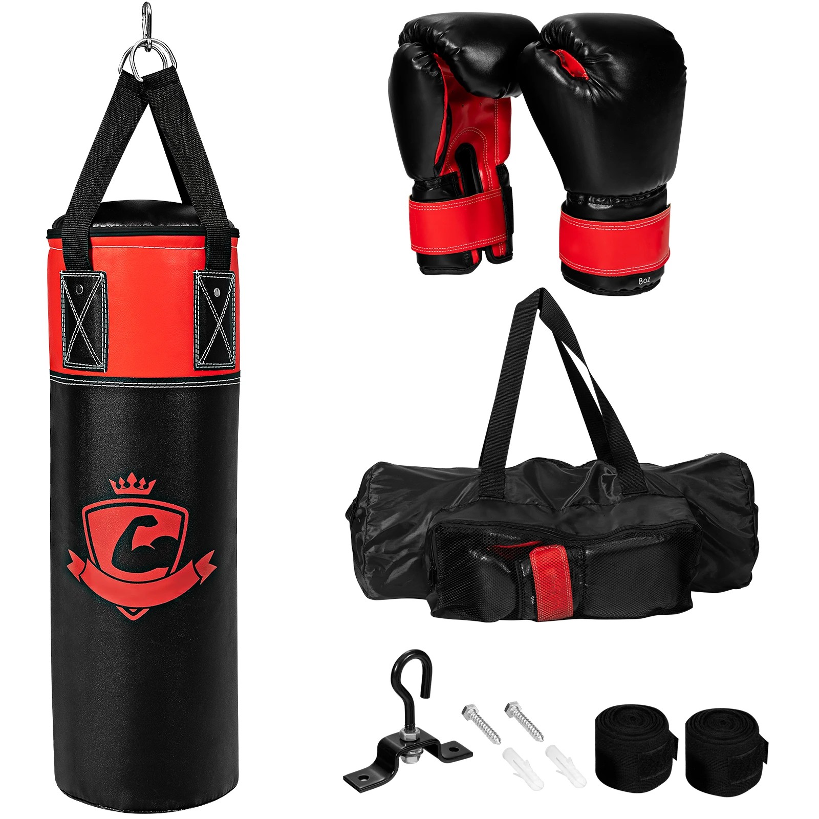 1 Costway Punching Bag Filled Boxing Bag Set Hanging Punching Bag w/Punch Gloves - Black, 1 of 1