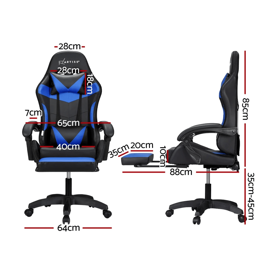 2 Artiss 6 Point Massage Gaming Office Chair 7 LED Footrest - Multi, 2 of 6