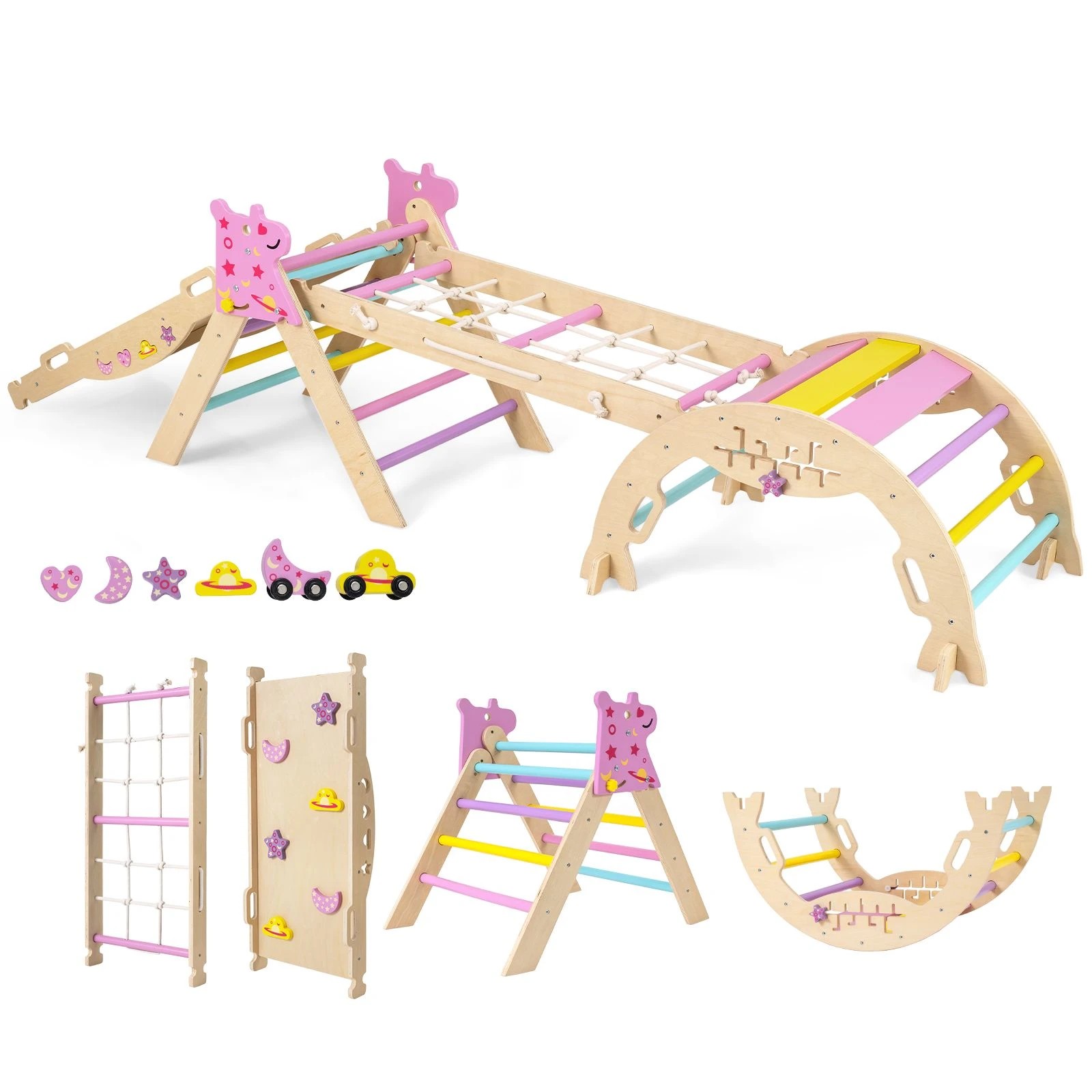 1 Costway Climb Playset 8in1 Foldable Triangle Climbing Frame Rock Arch - Multi, 1 of 1