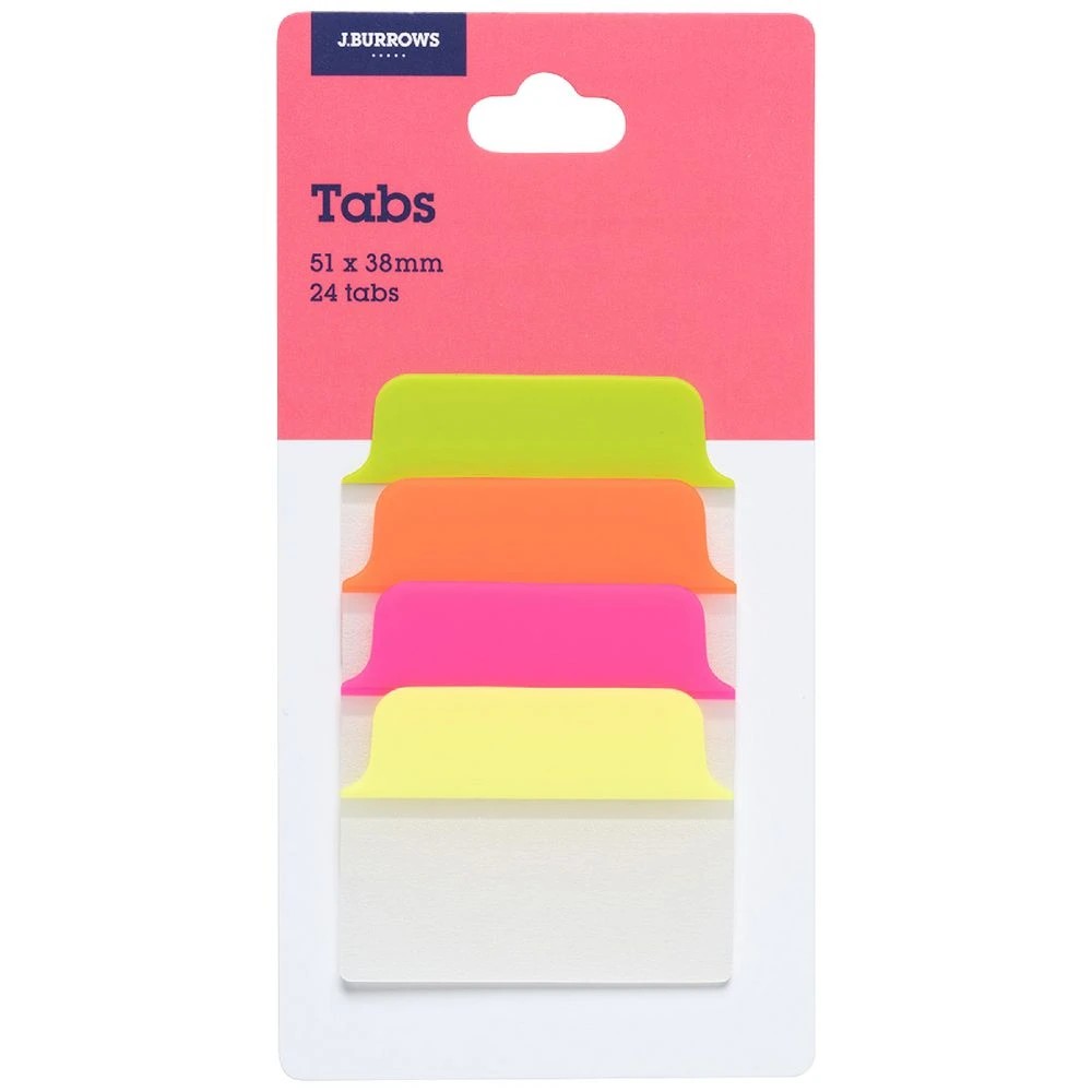1 J.Burrows Tabs 51x38mm Neon Assorted 4 Pack, 1 of 3
