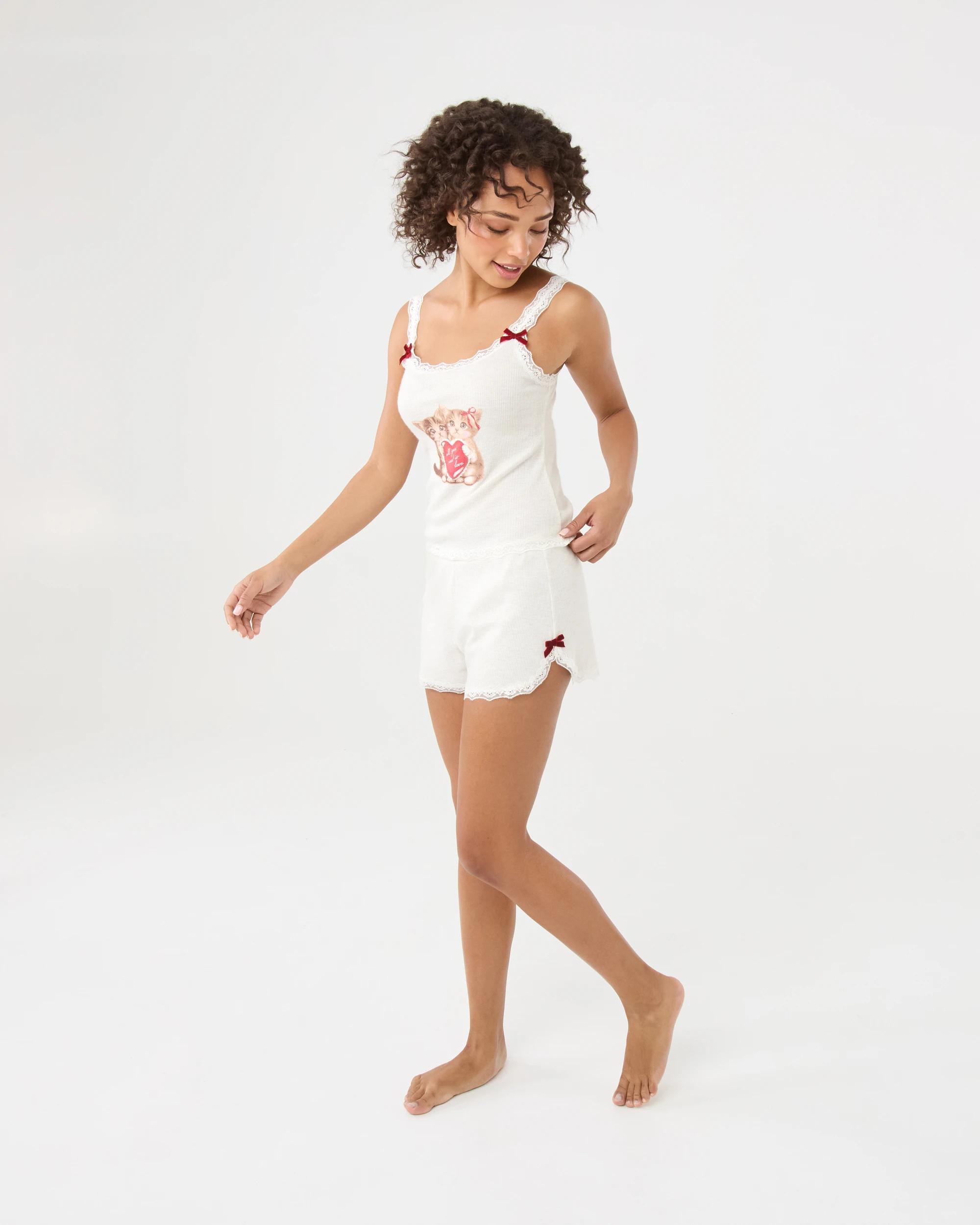 3 Lace Trim Waffle Shorts Marled Oat, 3 of 7