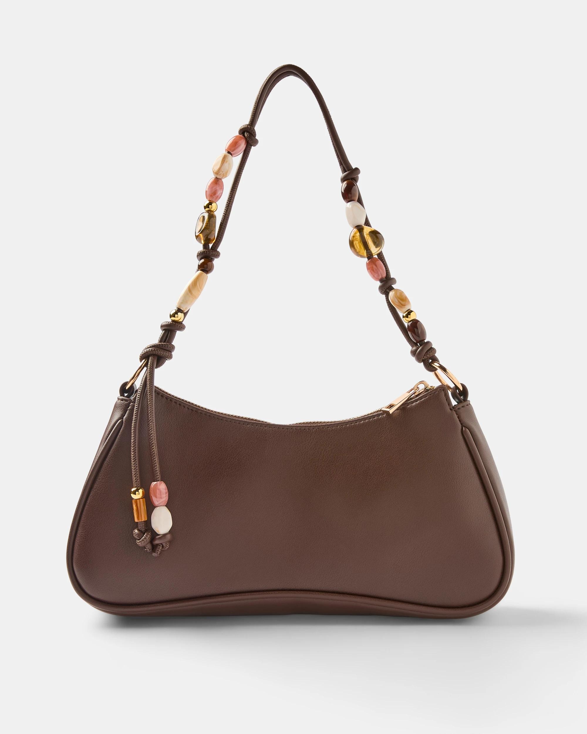1 Beaded Handle Shoulder Bag Acc Brown, 1 of 3
