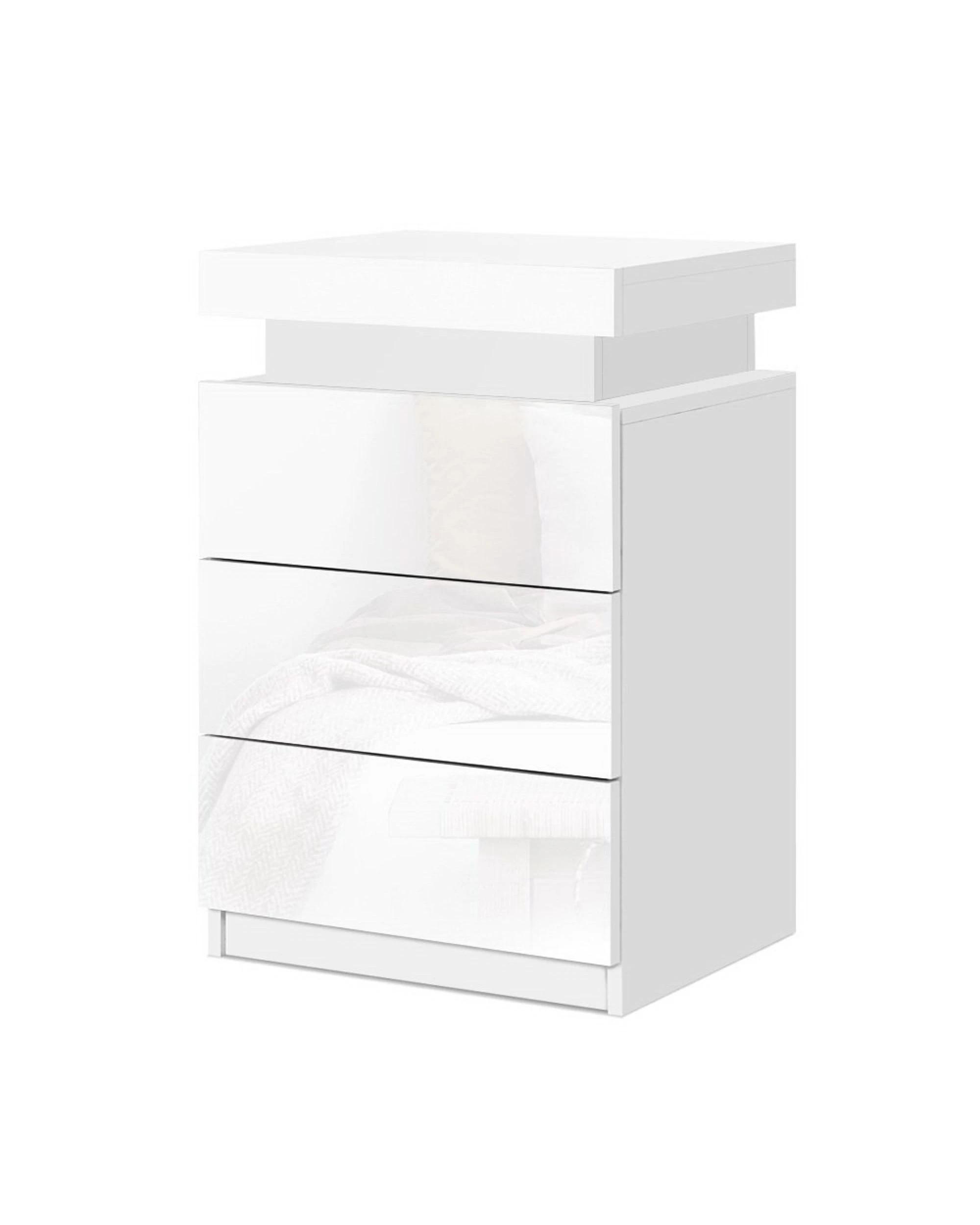 1 Artiss Bedside Table LED 3 Drawers - COLEY - White, 1 of 7