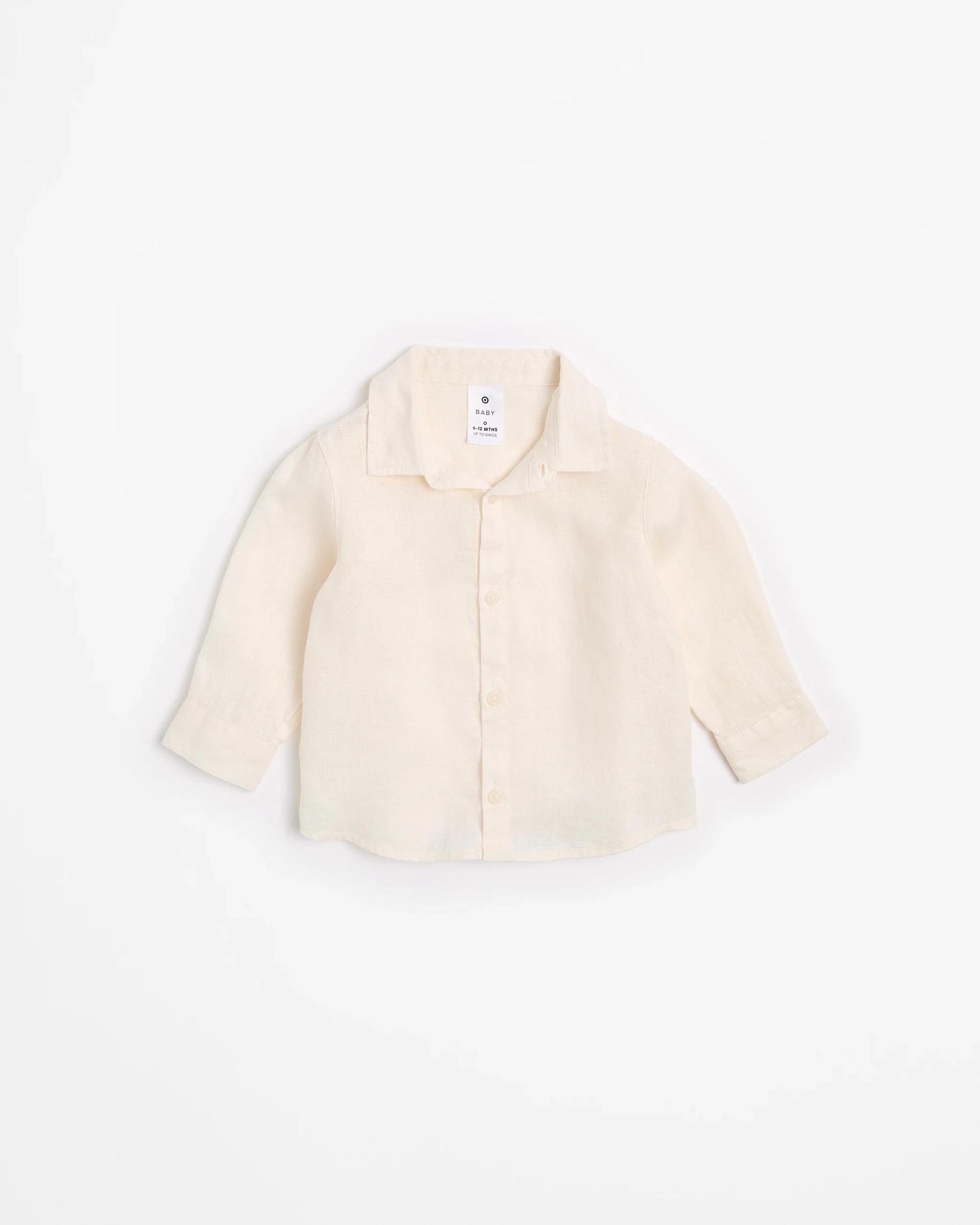 1 Target Baby European Linen Long Sleeve Shirt CREAM, 1 of 3