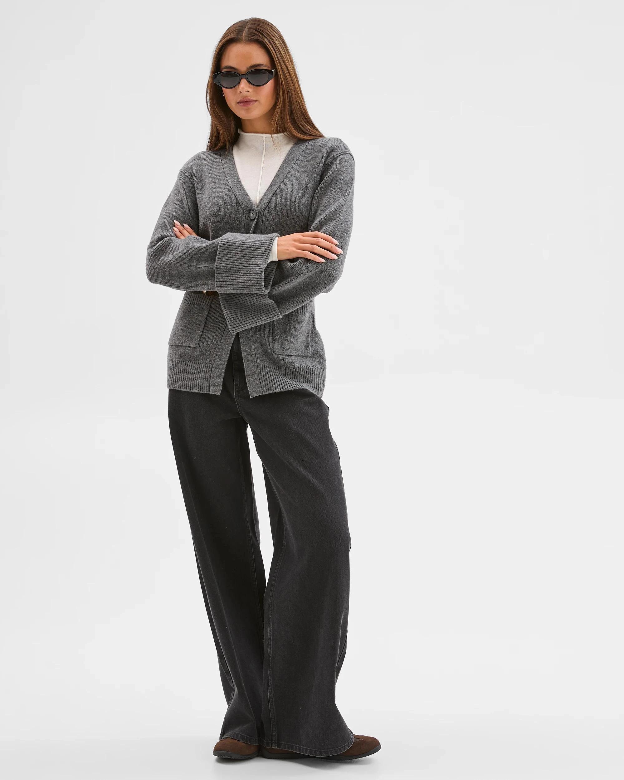 1 Lily Loves Australian Cotton Blend Longline Cardigan CHARCOAL, 1 of 7