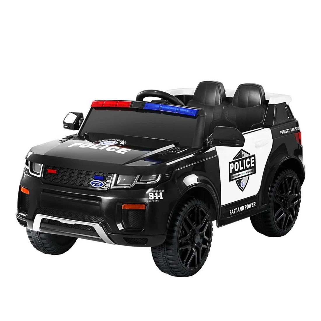 1 Rigo Kids Electric Ride On Patrol Police Car Horn Music Remote - Black, 1 of 5