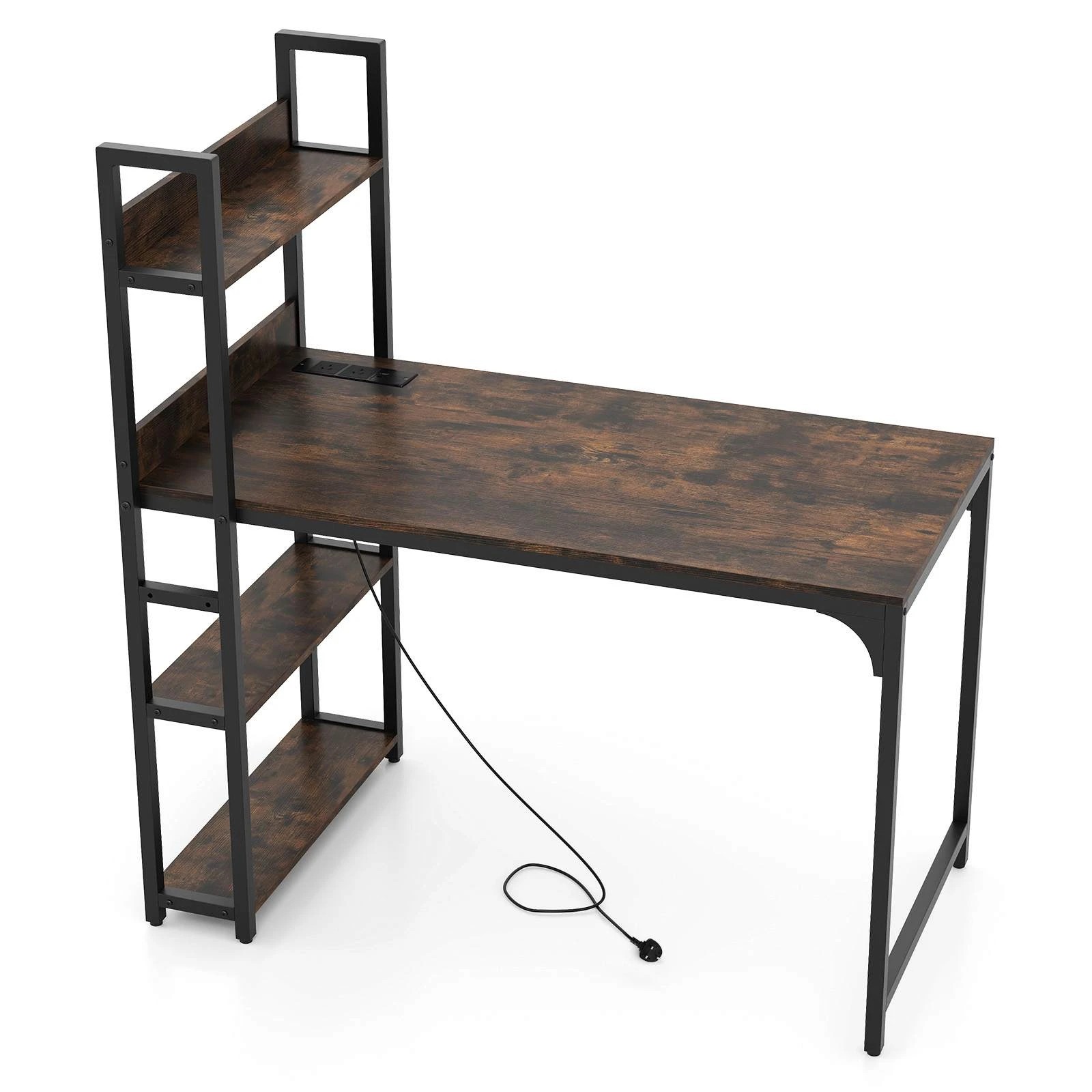 1 Costway 120 CM Computer Desk w/Power Strip Study Writing Desk Workstation - Brown, 1 of 3