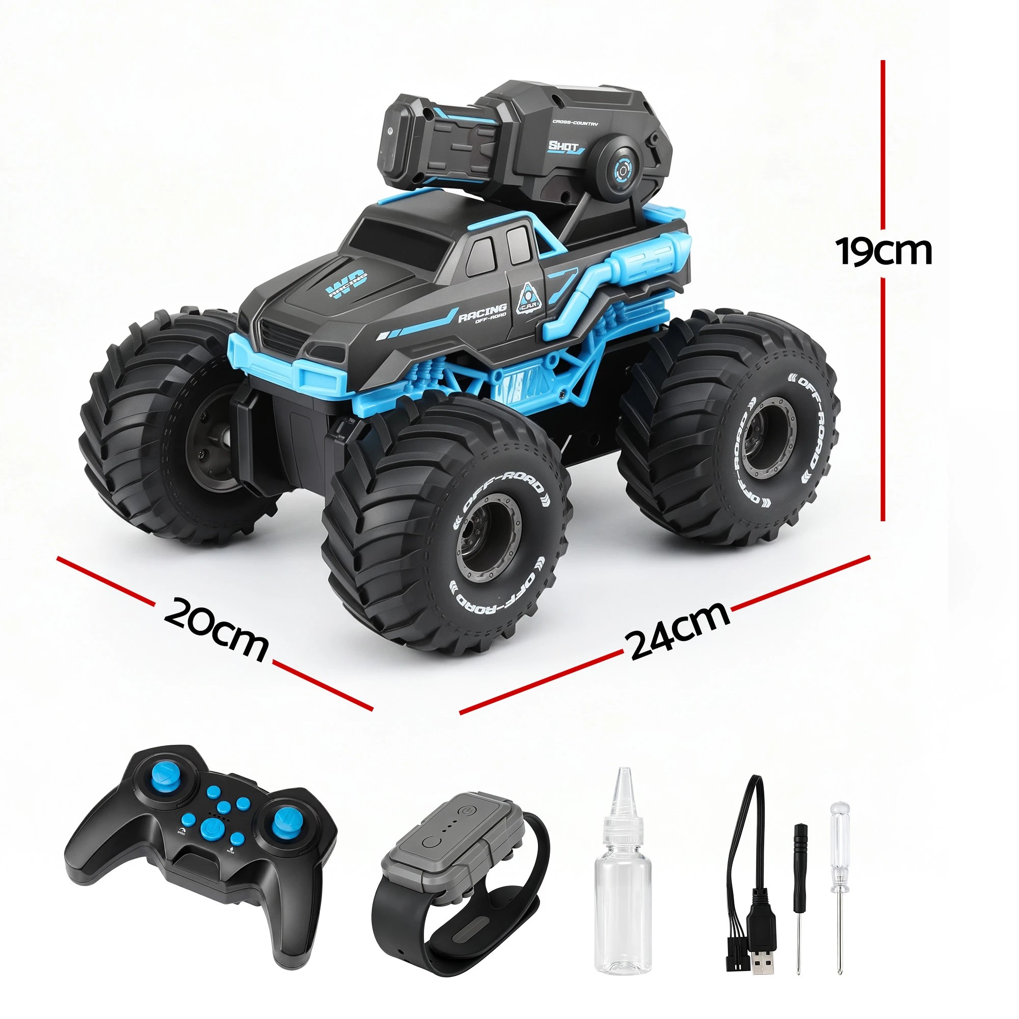 2 Keezi Kids Amphibious Remote Control Car Boat 2.4GHz 4WD RC Tank with Water Squirt Beach Pool Water Outdoor - Blue, 2 of 9