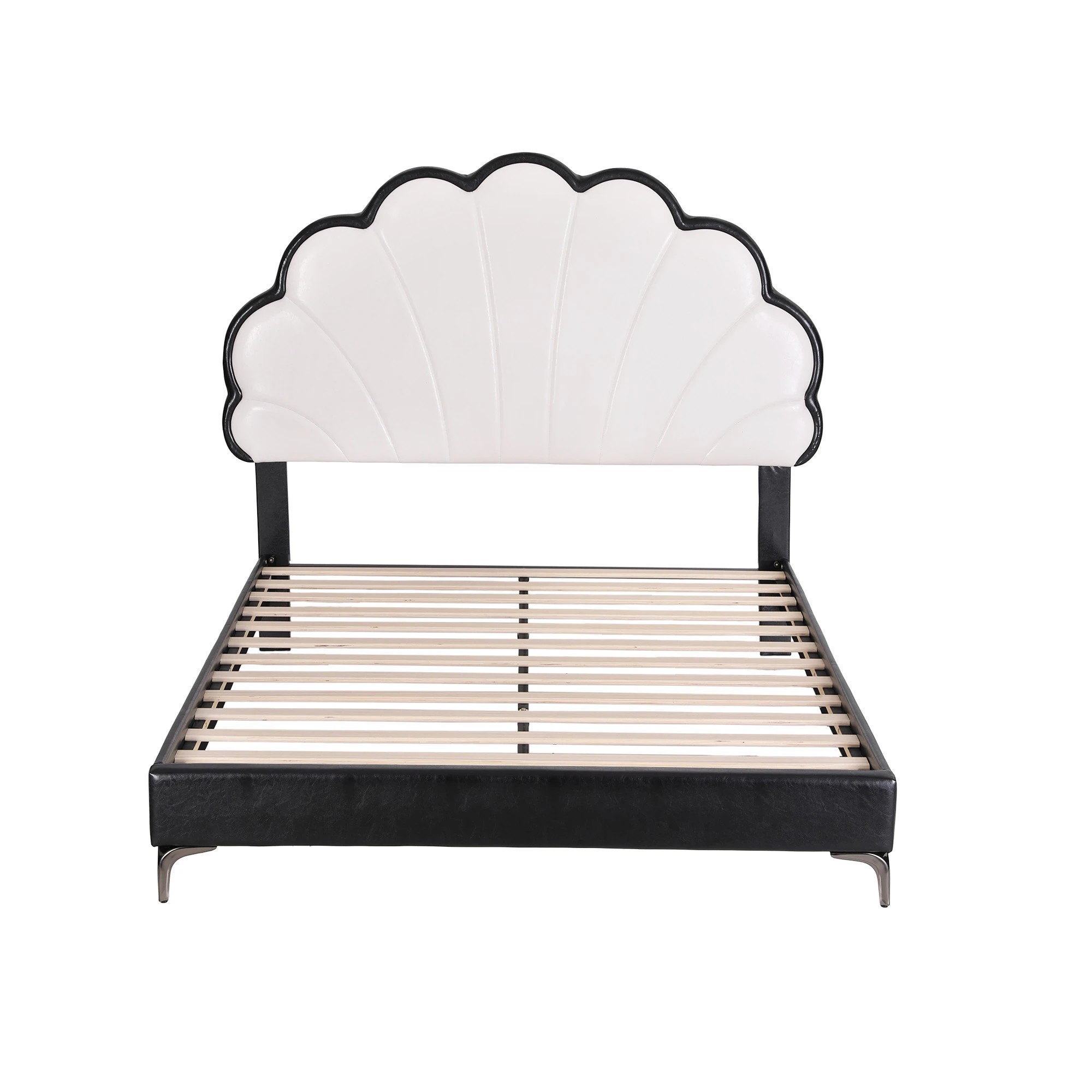 3 Artiss Bed Frame with Adjustable Shell Headboard and PVC Upholstery - Double Bed - Multi, 3 of 9