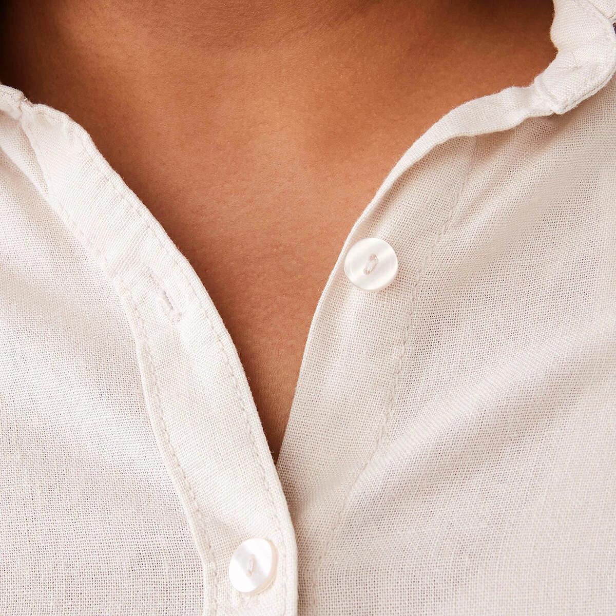 7 Curve Long Sleeve Linen Blend Shirt Nat Beige, 7 of 8
