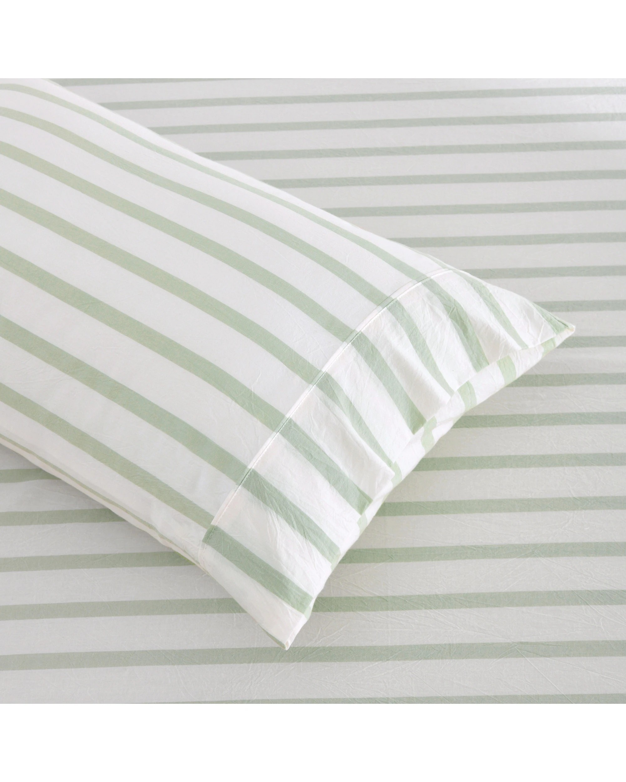 3 Dreamaker Bask Yarn Dyed Washed Cotton Striped Sheet Set - Super King Bed - Sage, 3 of 6
