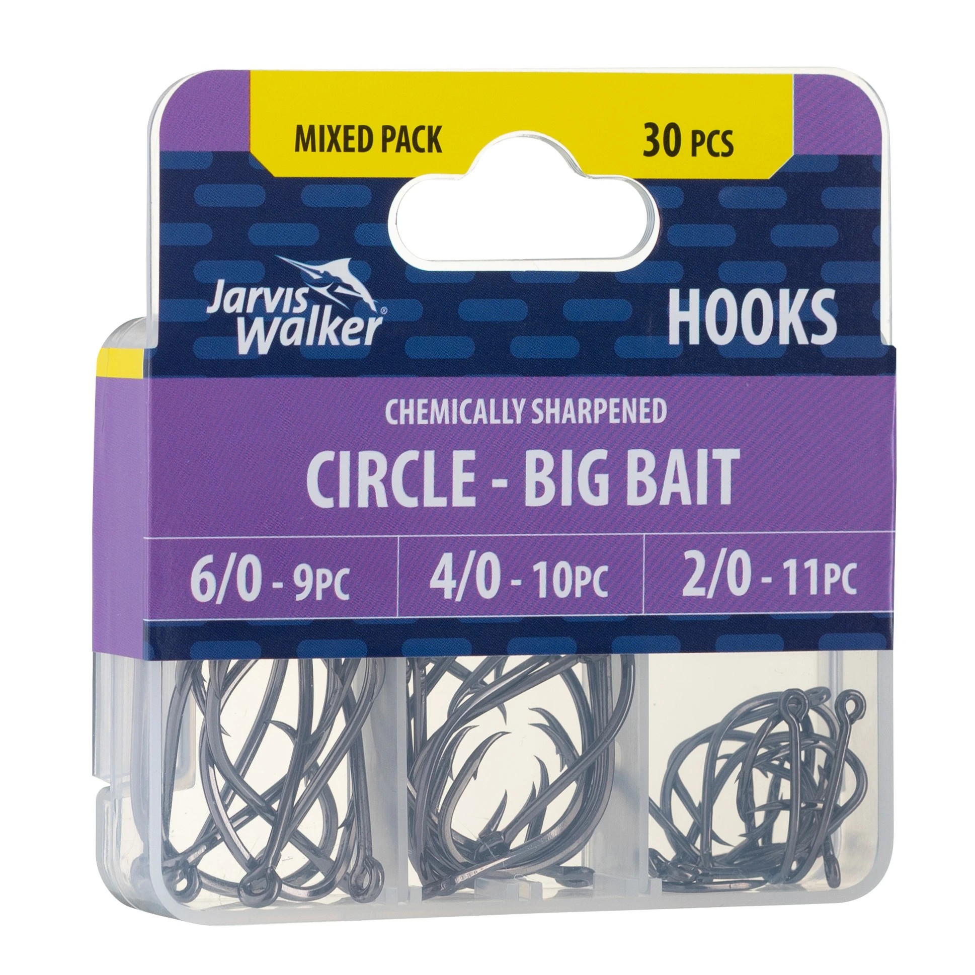 1 30 Piece Jarvis Walker Mixed Circle Hooks - Big Bait, 1 of 2