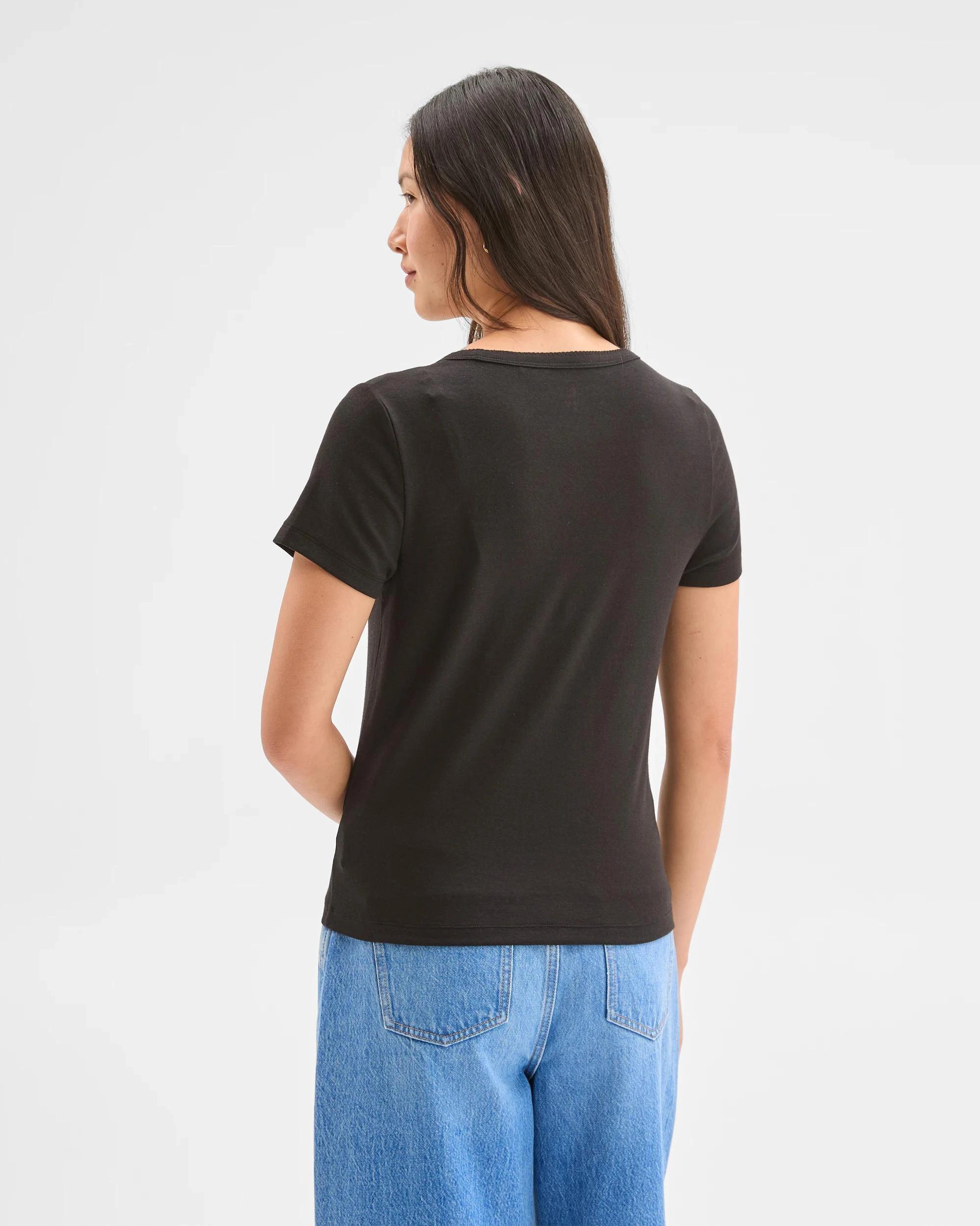 4 Target Woman Short Sleeve Picot Trim T-Shirt BLACK, 4 of 5