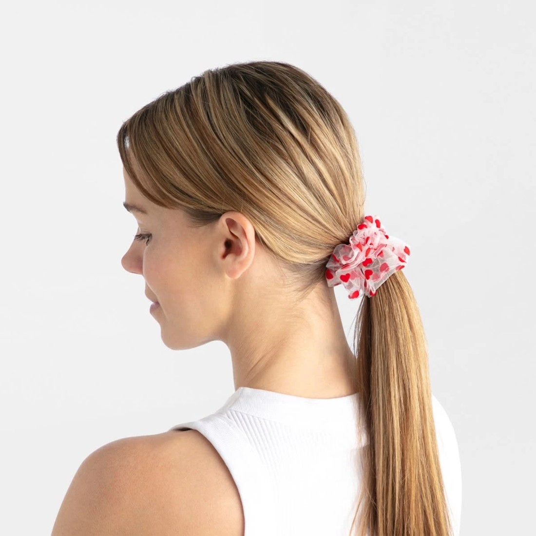 4 3 Pack Heart Hair Scrunchies - White and Red, 4 of 5