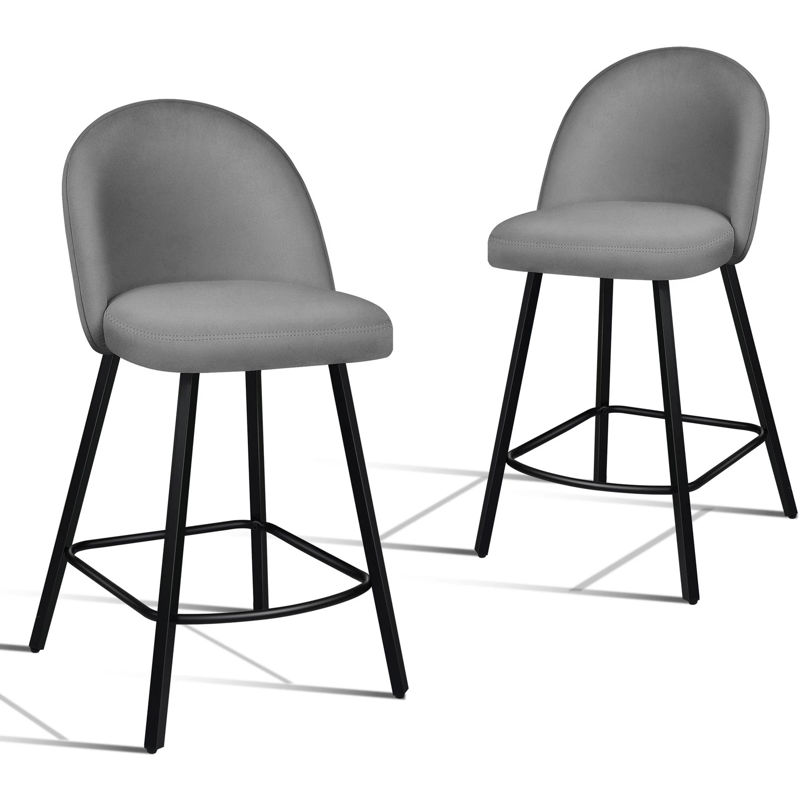 1 Alfordson 2x Bar Stools Velvet Chair - Grey, 1 of 8