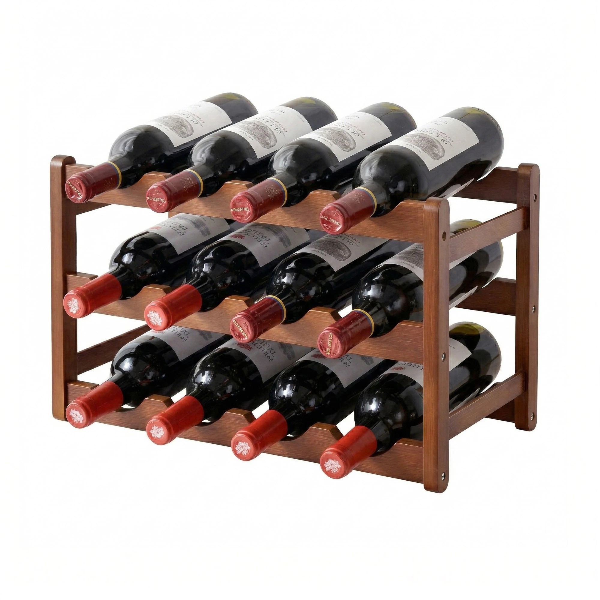 1 Artiss Bamboo Wine Rack 3-Tier Display Storage Organizer 12 Bottle - Brown, 1 of 4