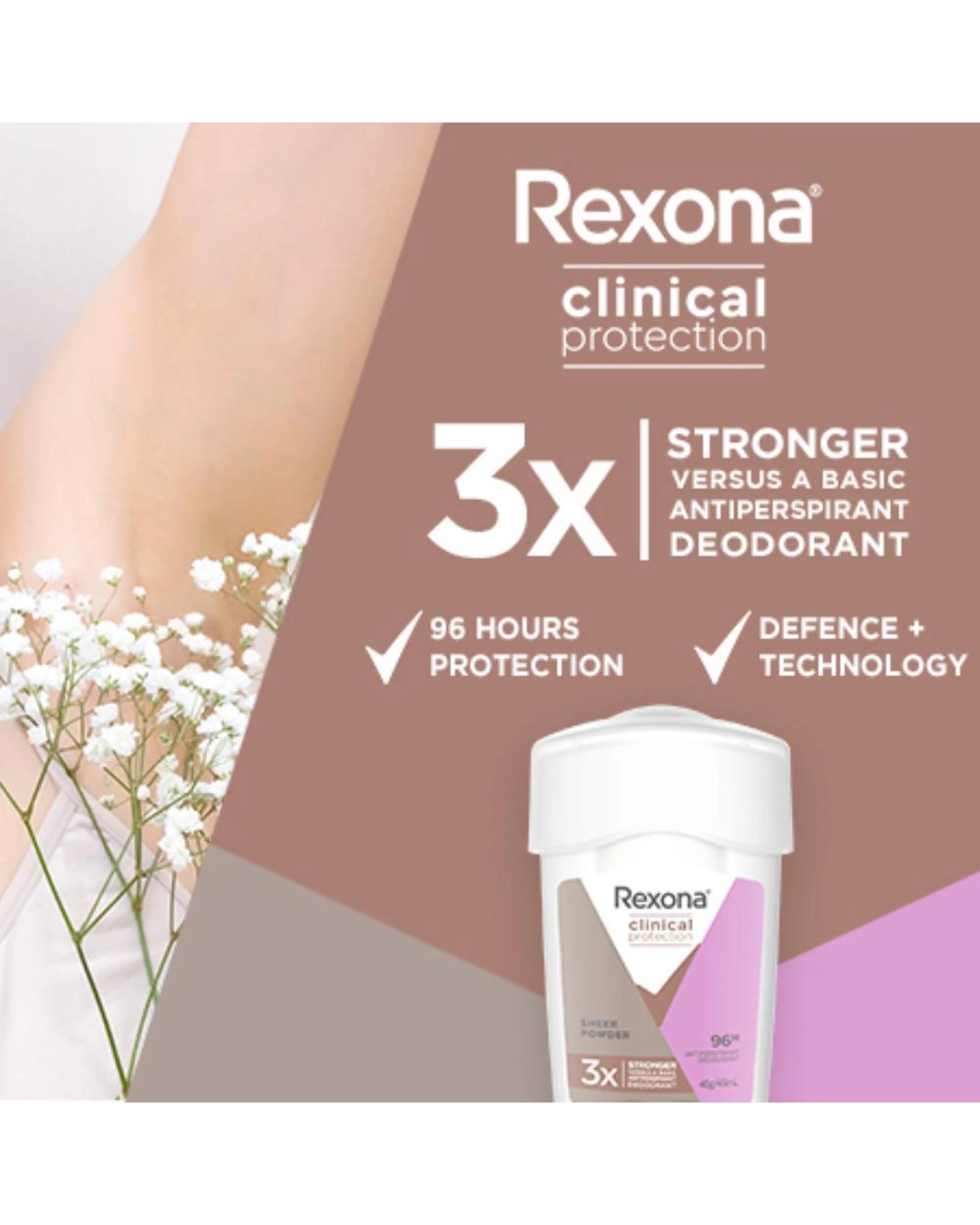 5 6 x Rexona Clinical Protection 96H Sheer Powder Antiperspirant Cream Deodorant 45mL, 5 of 5