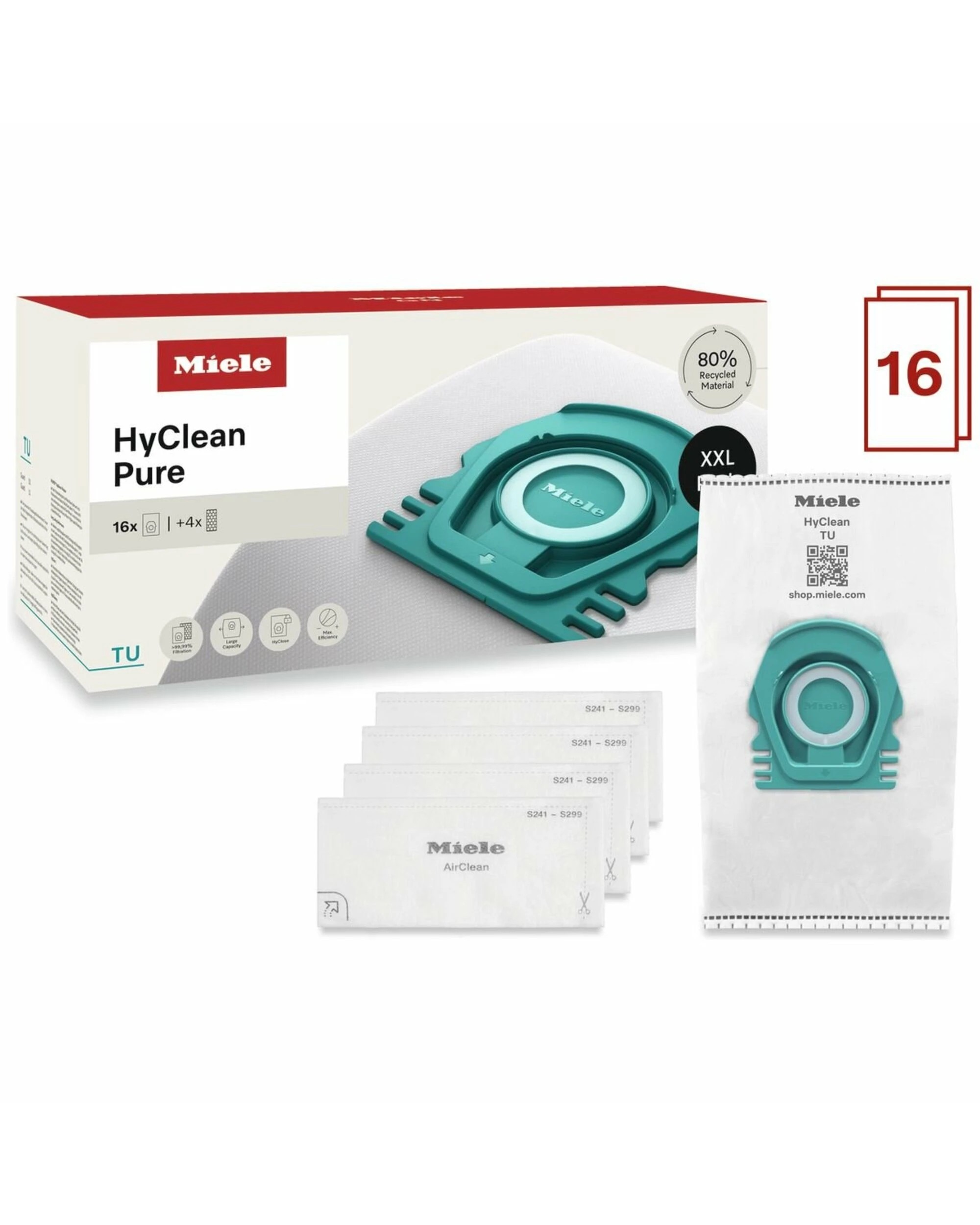5 Miele TU HyClean Pure Dustbags for Guard S1 and L1 Vacuum Cleaners XXL Pack of 16, 5 of 5