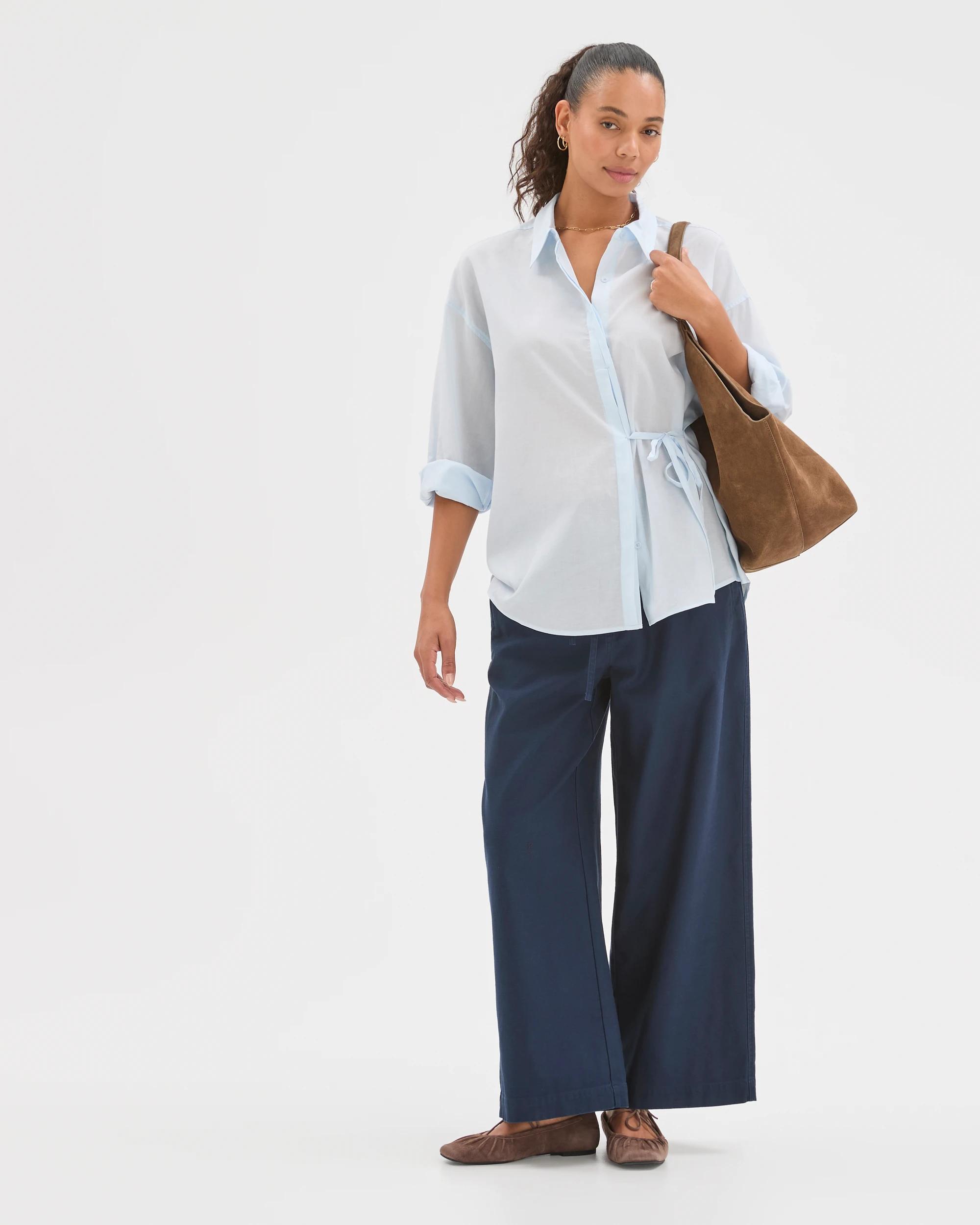 1 Target Woman Australian Cotton Wide Leg Textured Pants INK NAVY, 1 of 6