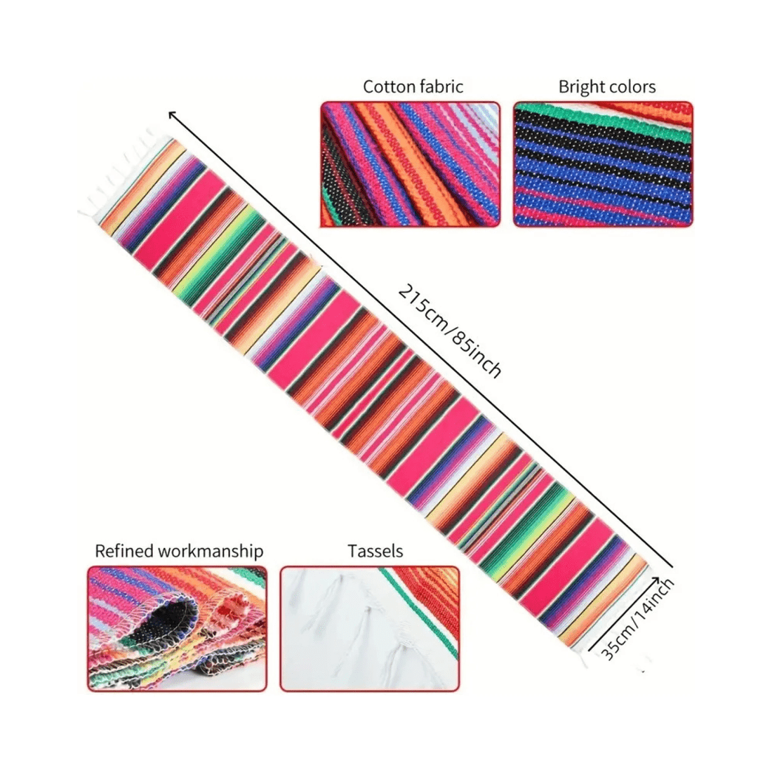 3 BR Home Rainbow Stripe Table Runner with Tassels for Weddings and Parties, 3 of 6