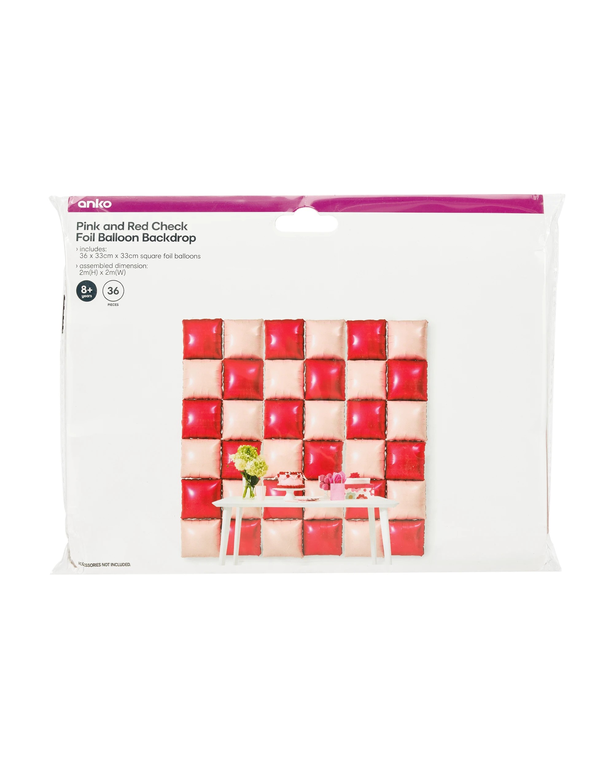 5 36 Pack Pink and Red Check Foil Balloon Backdrop, 5 of 5
