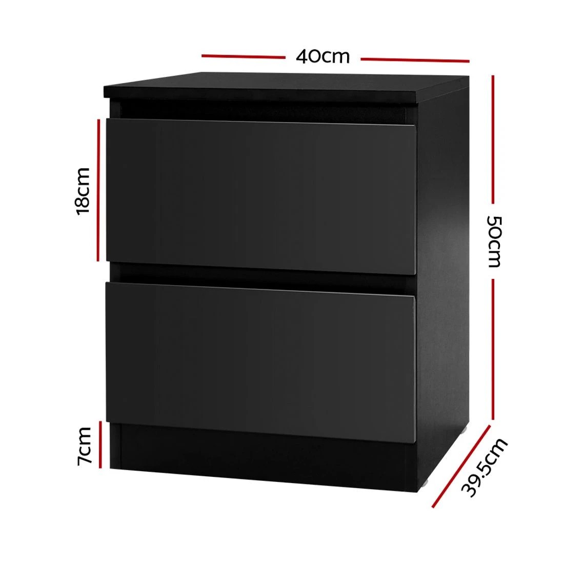 2 Artiss Bedside Table 2 Drawers Nightstand Bedroom Storage Compact Design Space Saving Modern Decor Easy Assembly - Black, 2 of 5