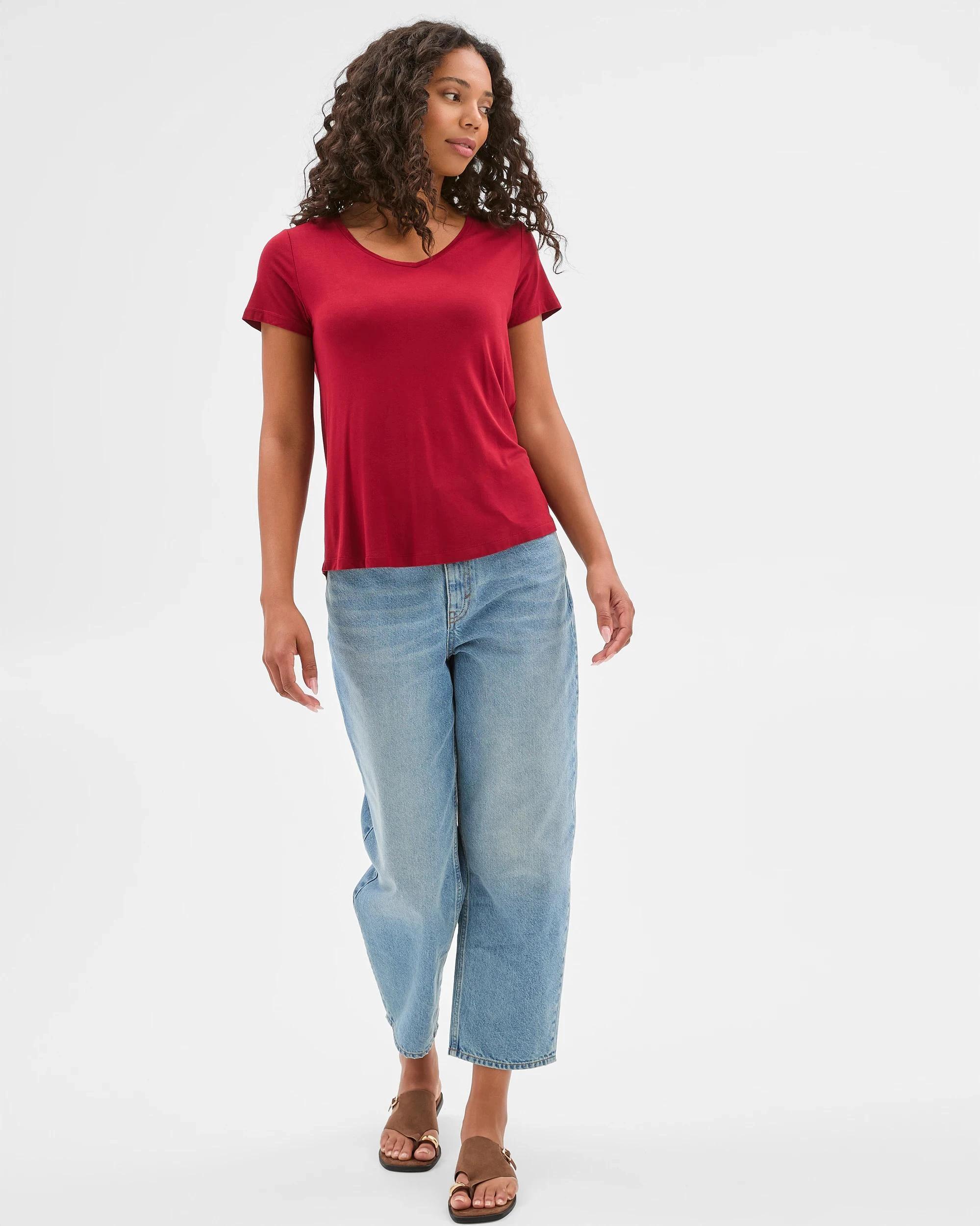 1 Target Woman Short Sleeve V-Neck T-Shirt RHUBARB, 1 of 6