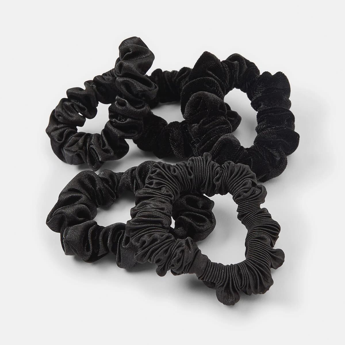 3 5 Pack Mini Textured Hair Scrunchies Black, 3 of 5