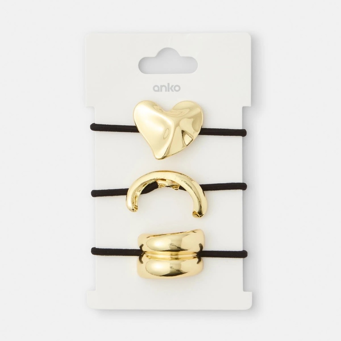 4 3 Pack Metal Heart Hair Ties - Gold Tone and Black, 4 of 4