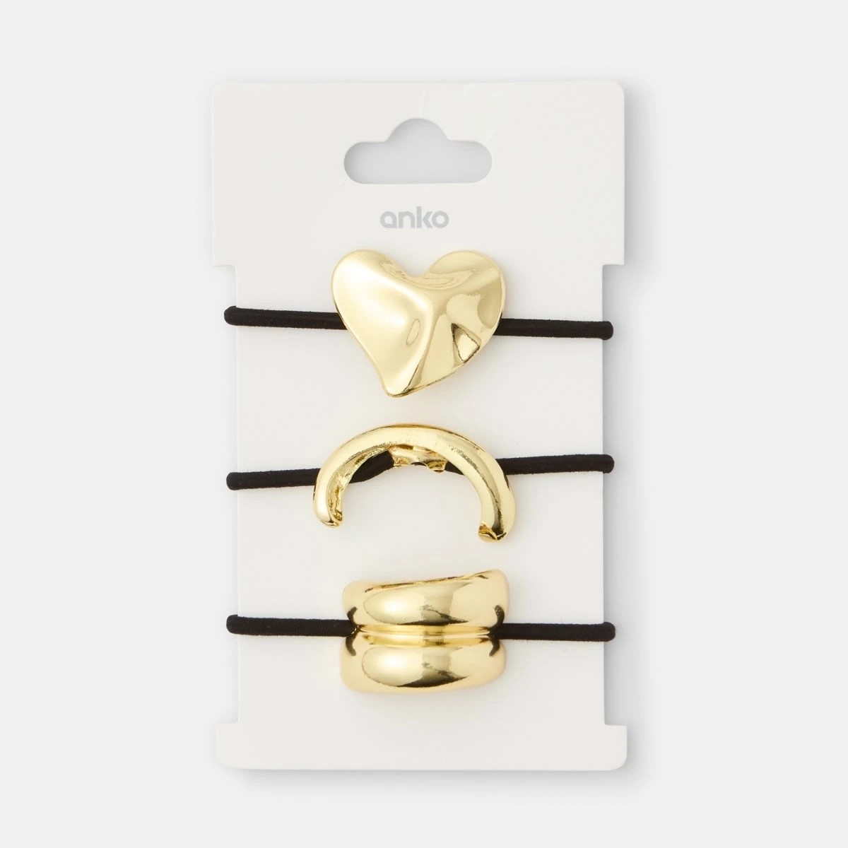 4 3 Pack Metal Heart Hair Ties - Gold Tone and Black, 4 of 4