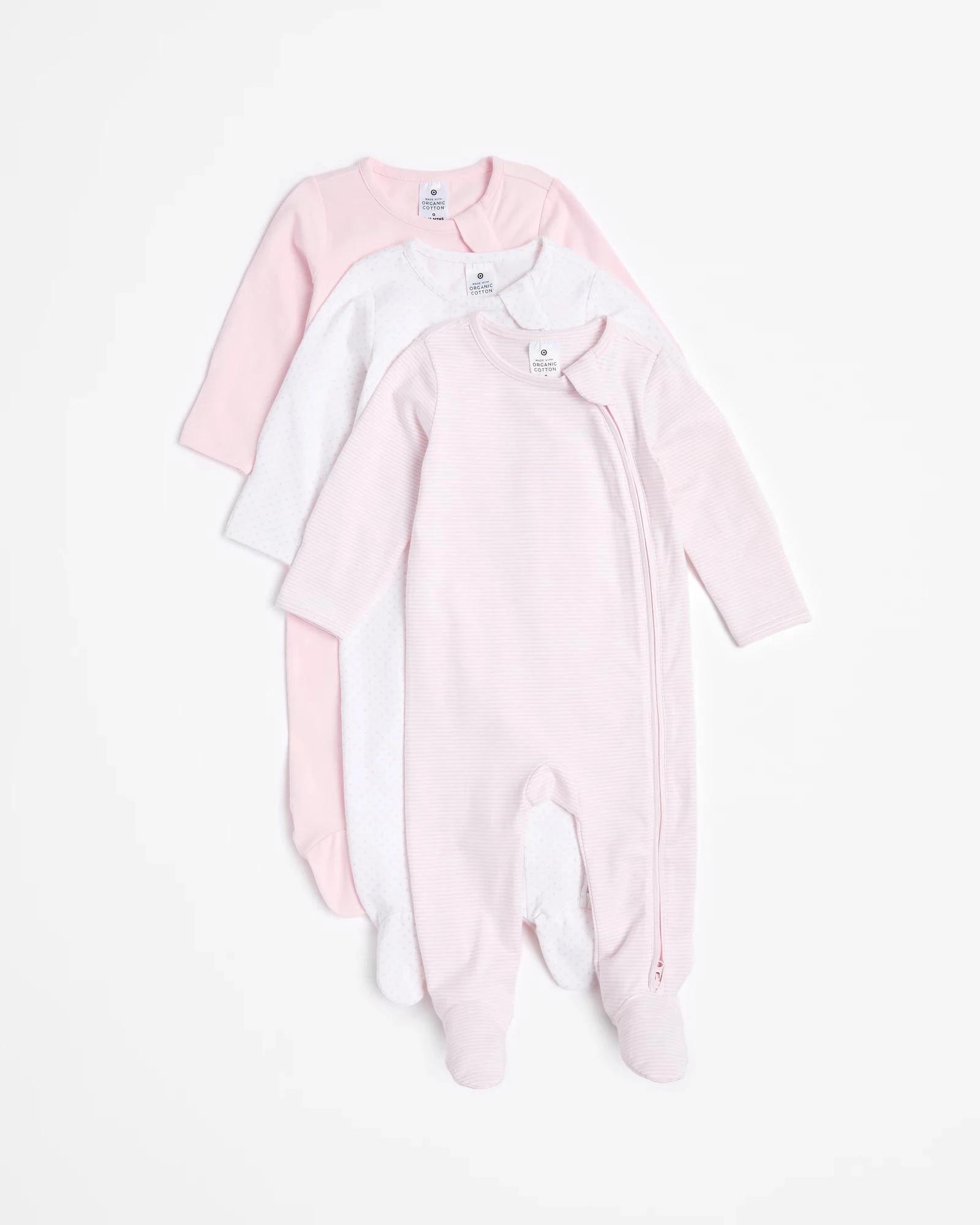 1 Target Baby Baby Organic Cotton Print Zip Coveralls 3 Pack PINK, 1 of 5