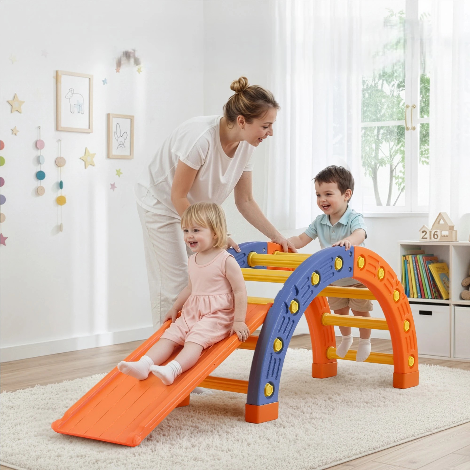 5 Keezi Kids Climbing Frame Set With Slide Indoor Outdoor Arch Toddler Toys - Orange, 5 of 5
