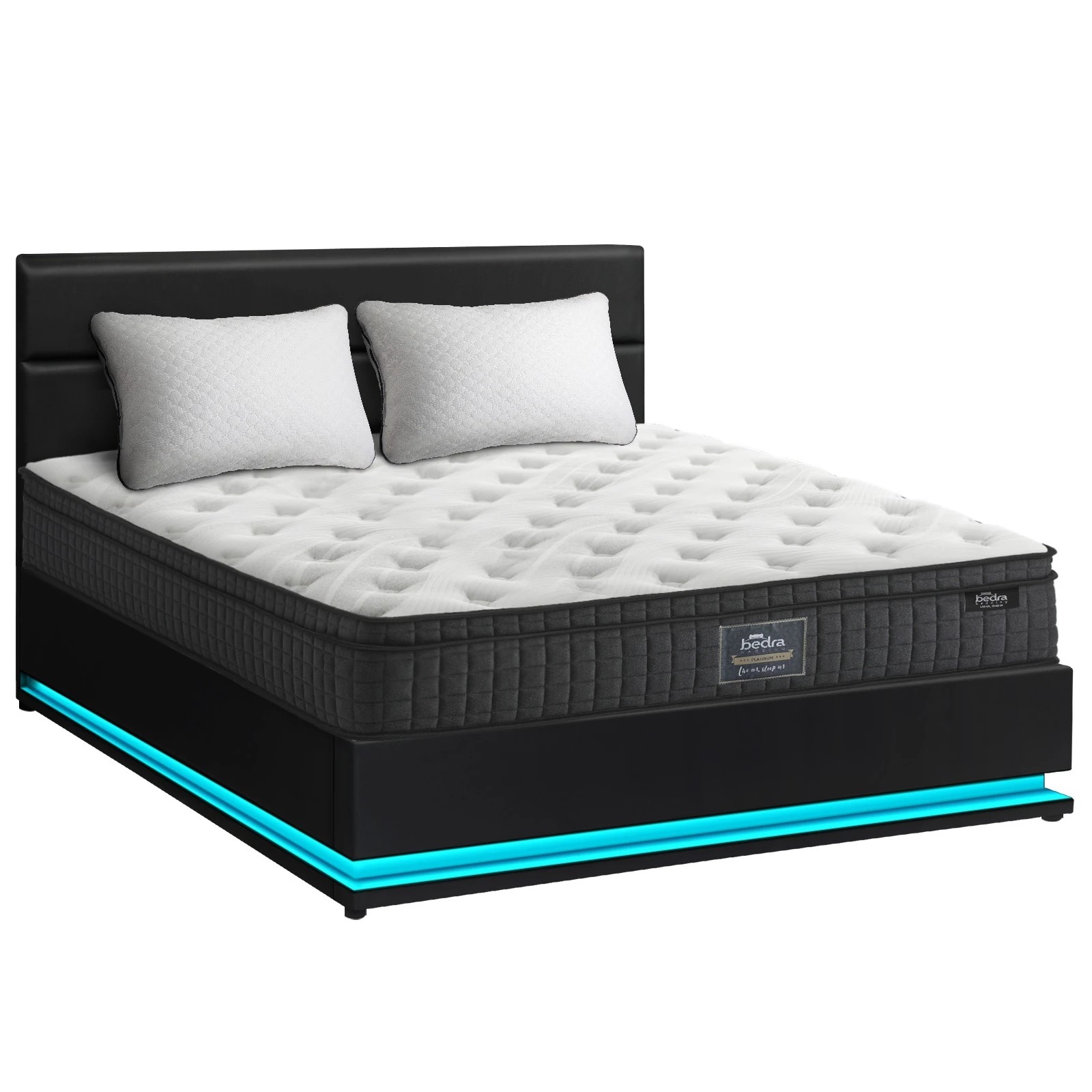1 Oikiture Bed Frame Double Size LED with Gas Lift Storage Mattress Set LAYZ - Black, 1 of 6