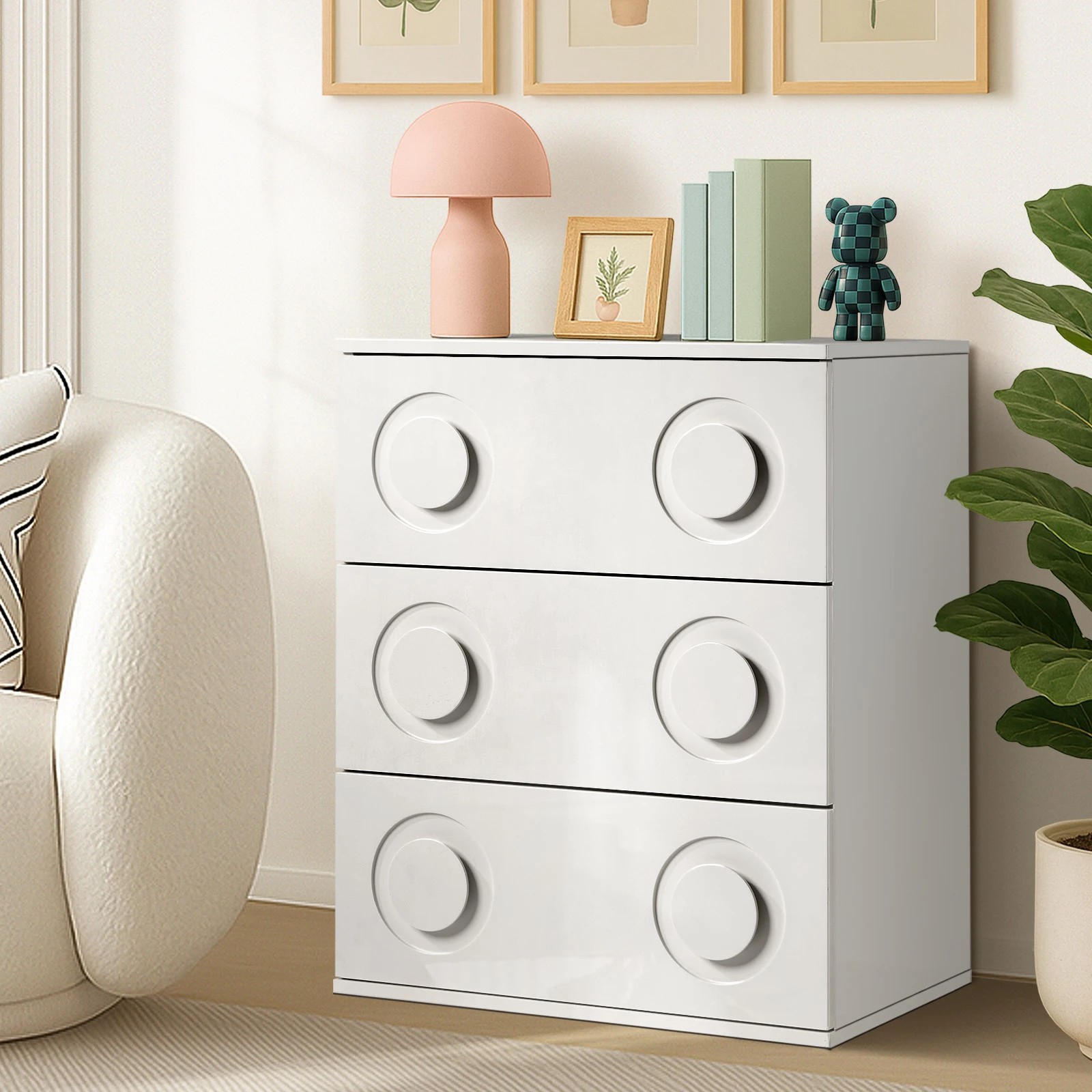 9 Oikiture 3 Chest of Drawers Spacious Cabinet Bedroom Dresser Nightstand - White, 9 of 9
