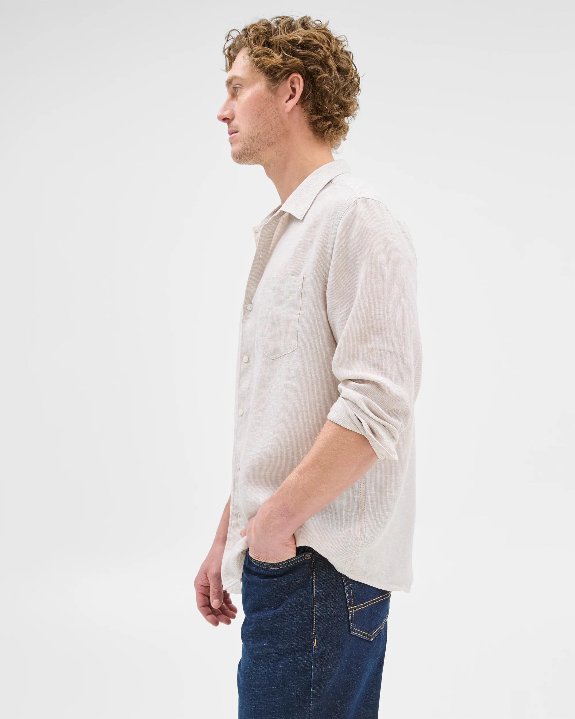 3 Target European Linen Long Sleeve Textured Shirt LIGHT STONE, 3 of 10