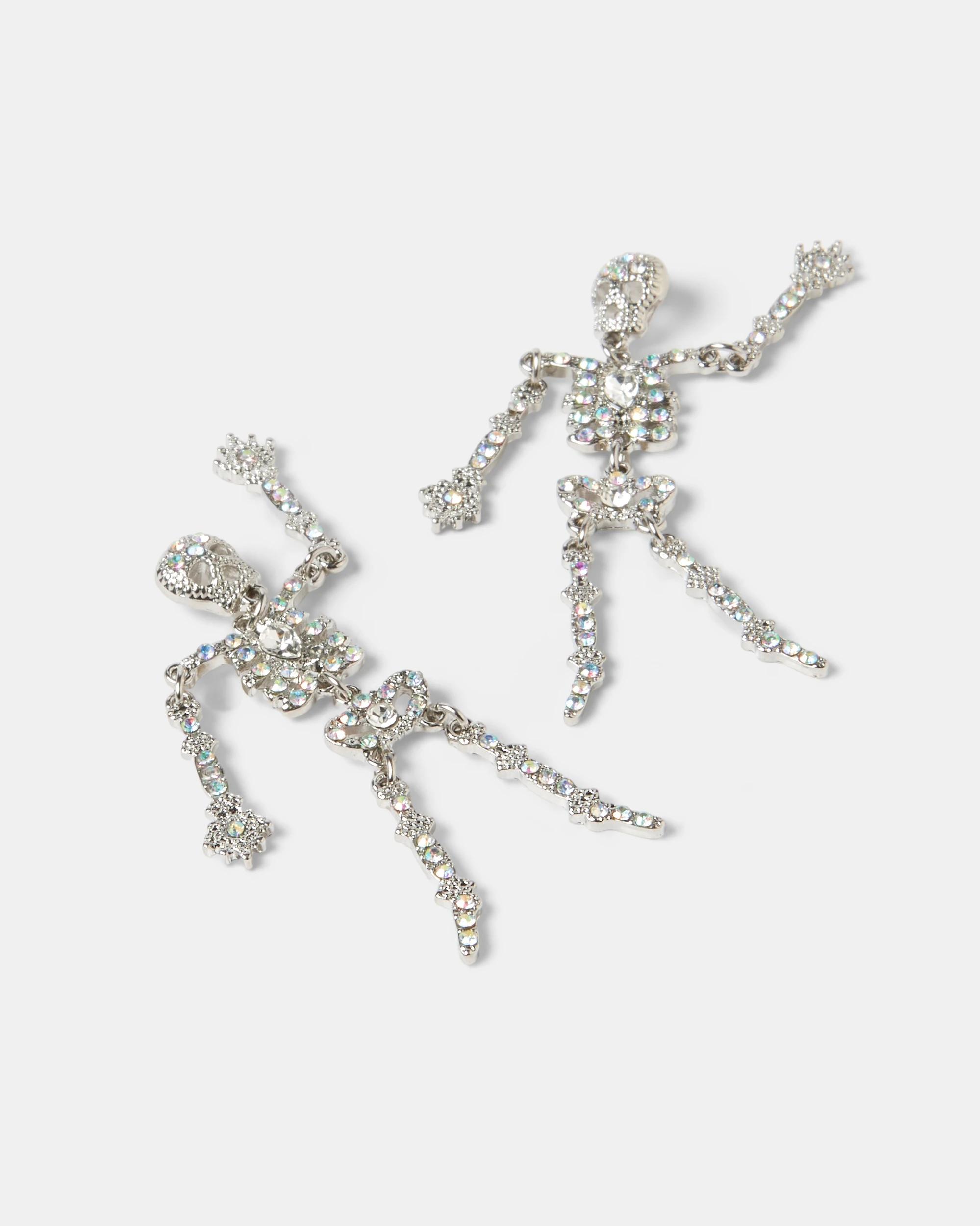 2 Halloween Skeleton Earrings - Silver Tone SILVER, 2 of 4