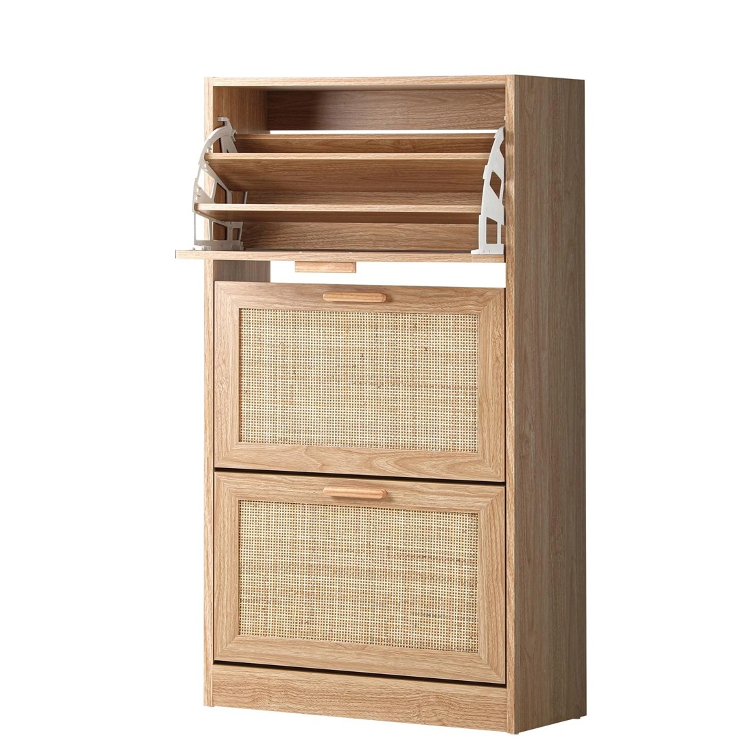 1 Oikiture Shoe Cabinet Storage 3 Doors Shoes Rack Organiser Rattan Shelf 45 Pairs
 - Natural, 1 of 9