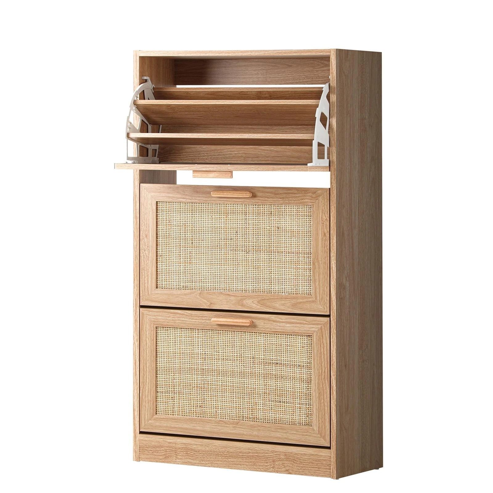 1 Oikiture Shoe Cabinet Storage 3 Doors Shoes Rack Organiser Rattan Shelf 45 Pairs
 - Natural, 1 of 9