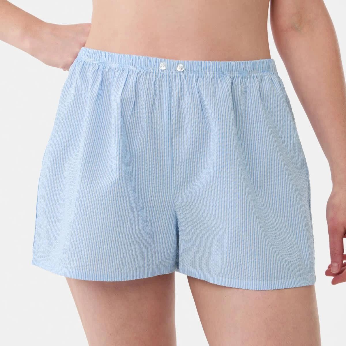 1 Cotton Seersucker Shorts Stripe Scenic Blue, 1 of 5