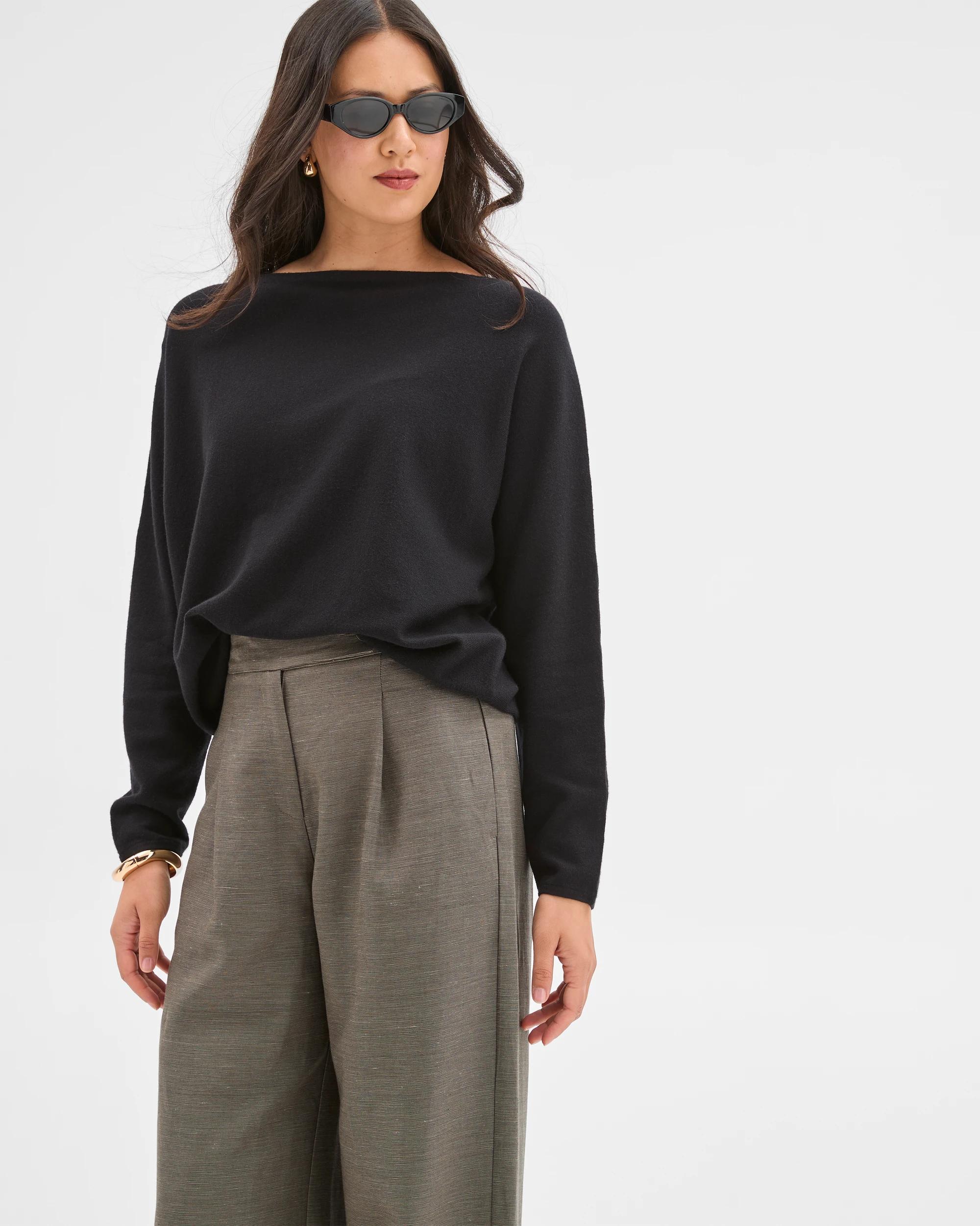 2 Preview Dolman Sleeve Boat Neck Knit Jumper BLACK, 2 of 6