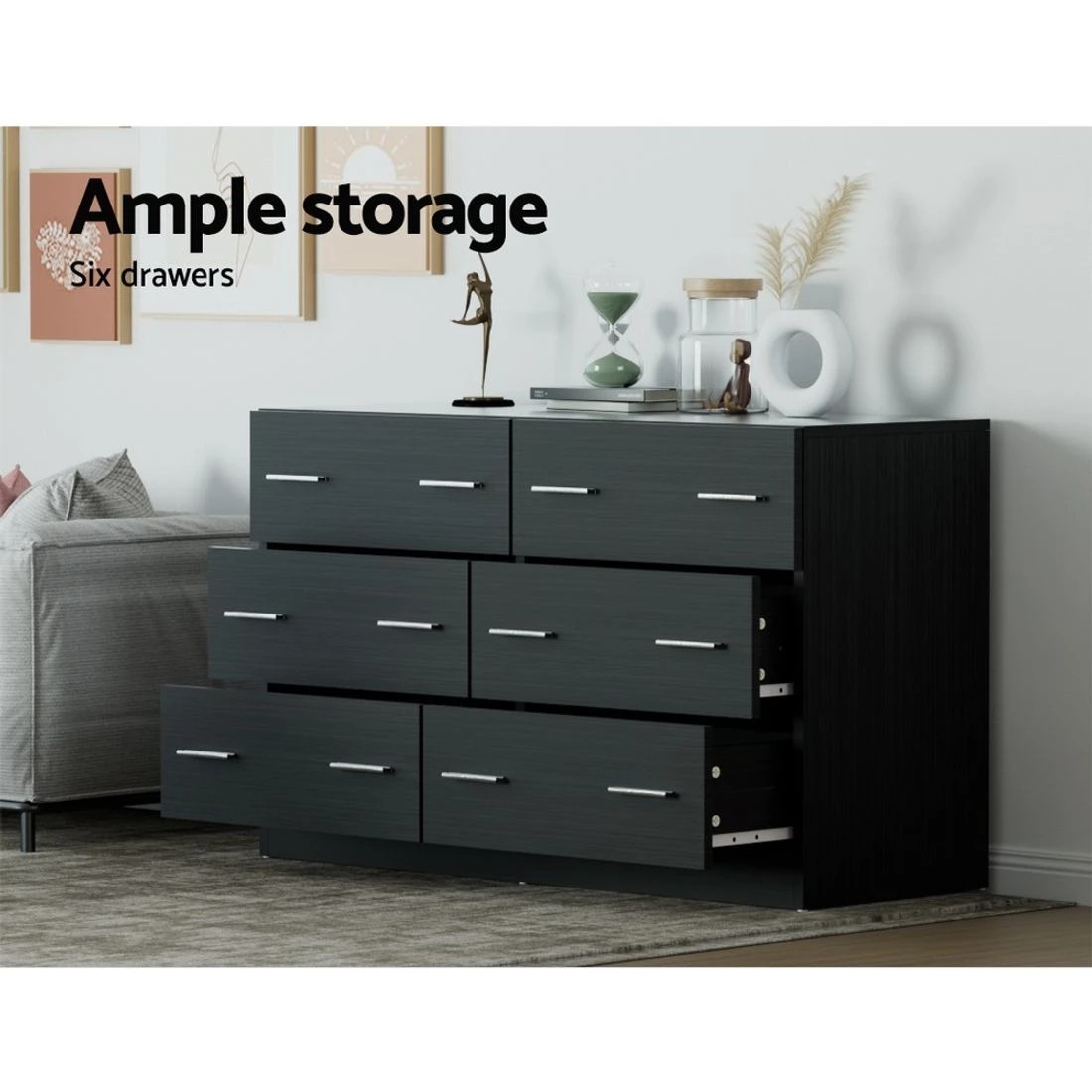 6 Artiss 6 Chest of Drawers - Black, 6 of 8