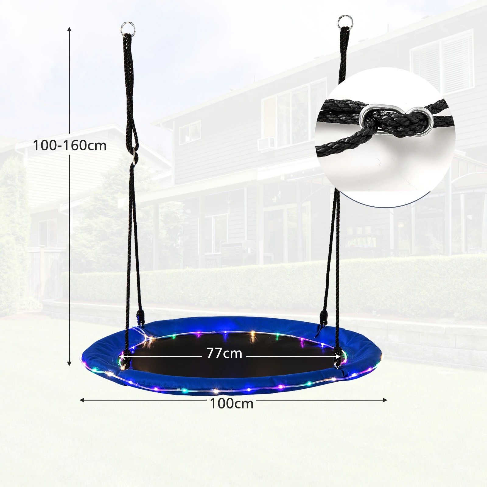 3 Costway 100CM LED Saucer Swing All-weather Outdoor Tree Swing - Multi, 3 of 4