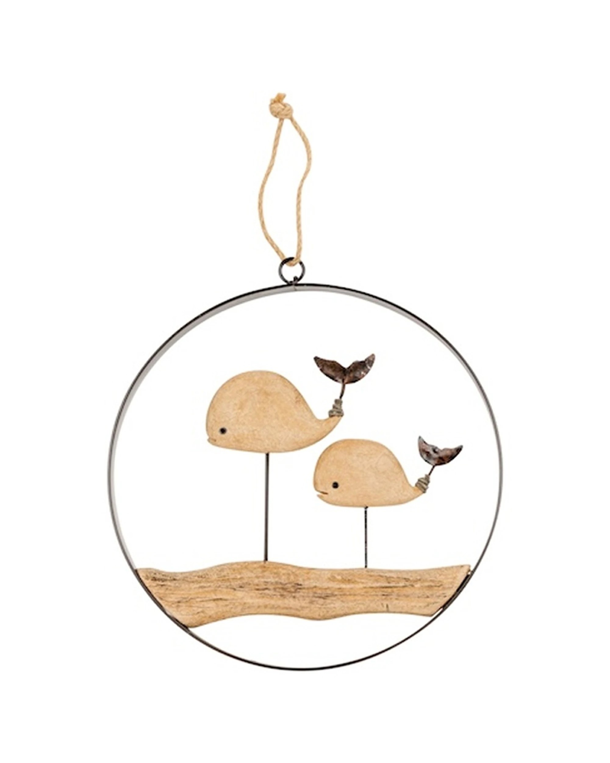 2 Alfresco 25cm Timber Ring Wall Mount Hanging Home Decor Whale Bird - Natural, 2 of 3