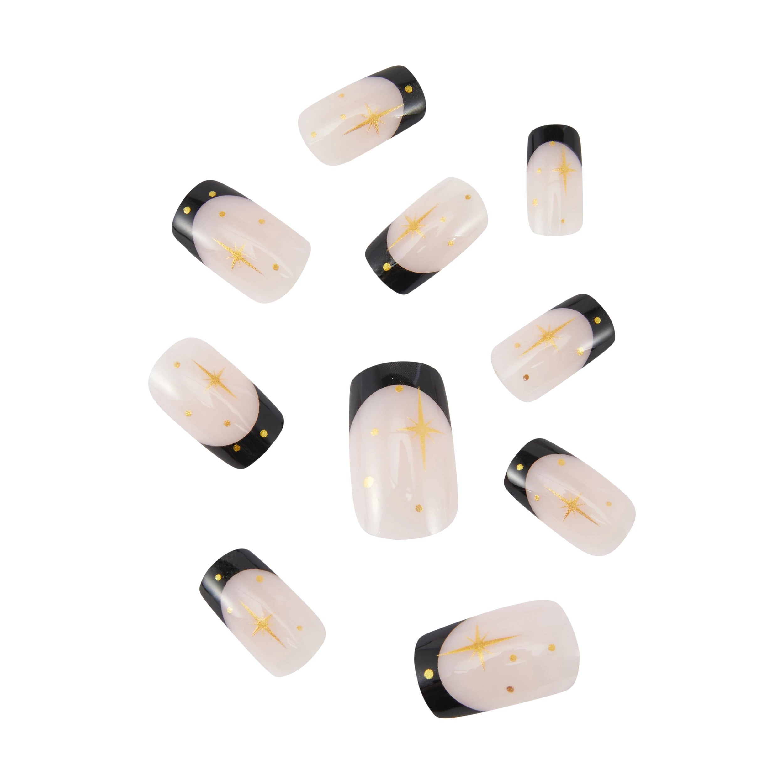 2 OXX Cosmetics 24 Pack Artificial Nails with Adhesive - Medium Square Shape, Black French Tip with Stars, 2 of 4